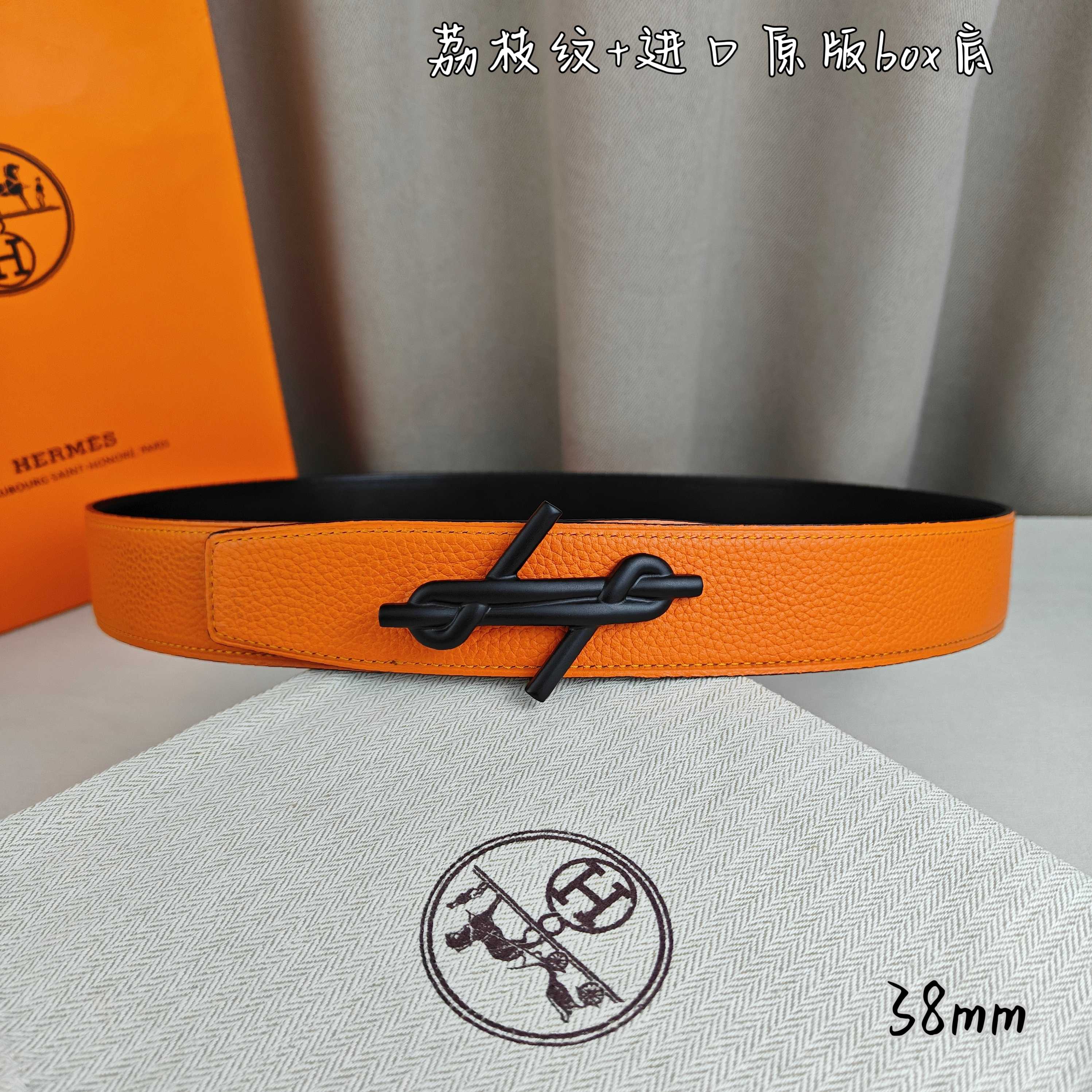Hermès Basic Belt Top Grain Leather Black 38mm-m
