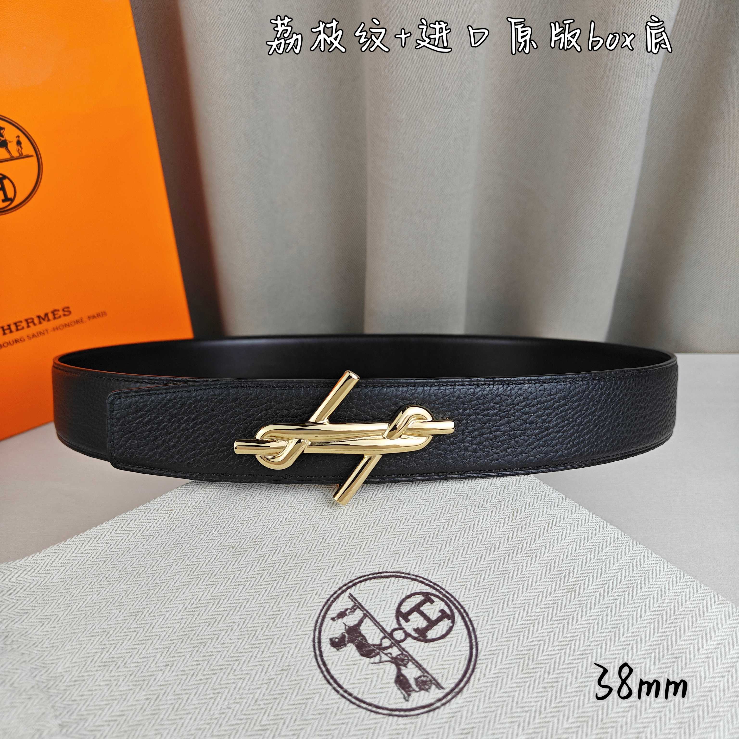 Hermès Basic Belt Top Grain Leather Black 38mm-m