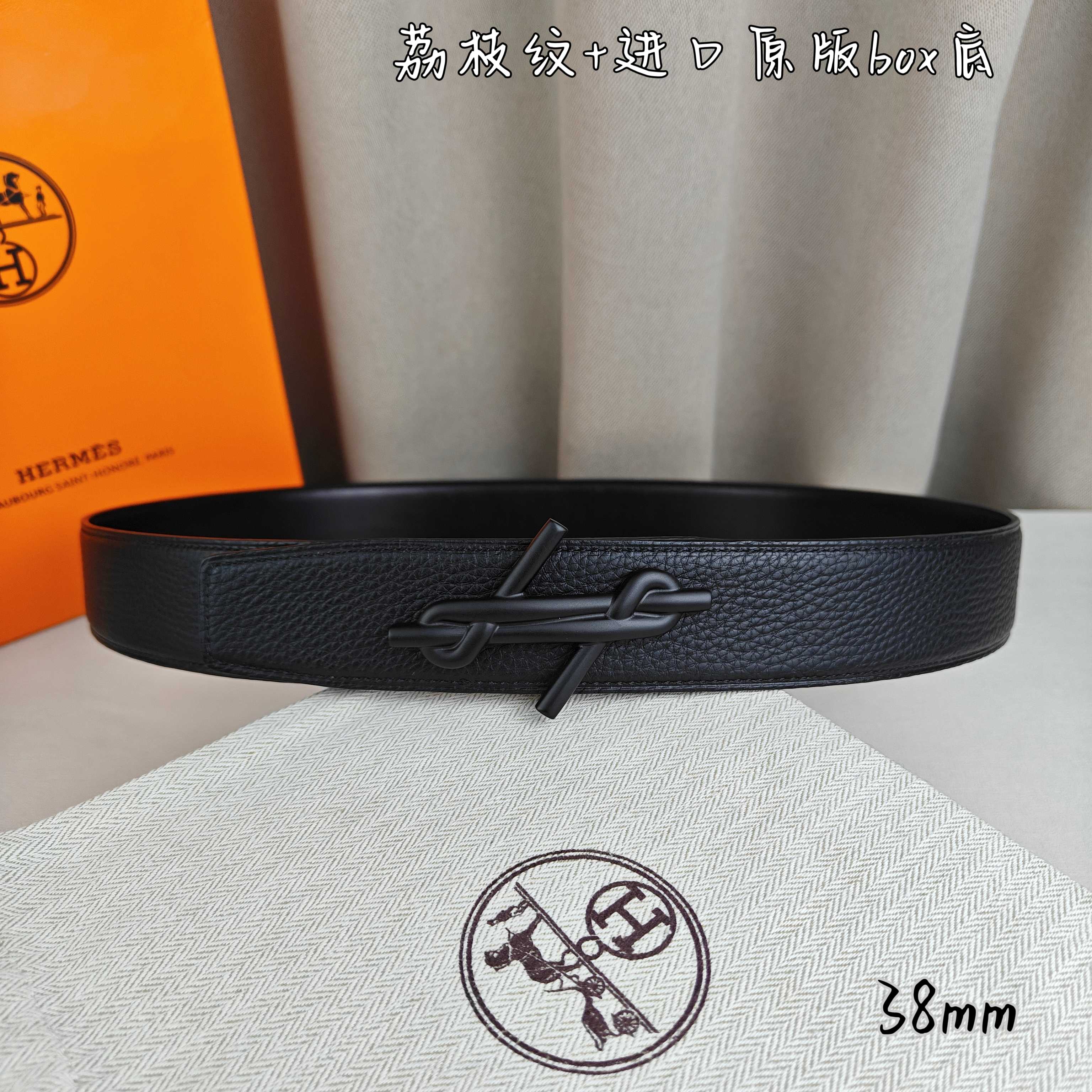 Hermès Basic Belt Top Grain Leather Black 38mm-m
