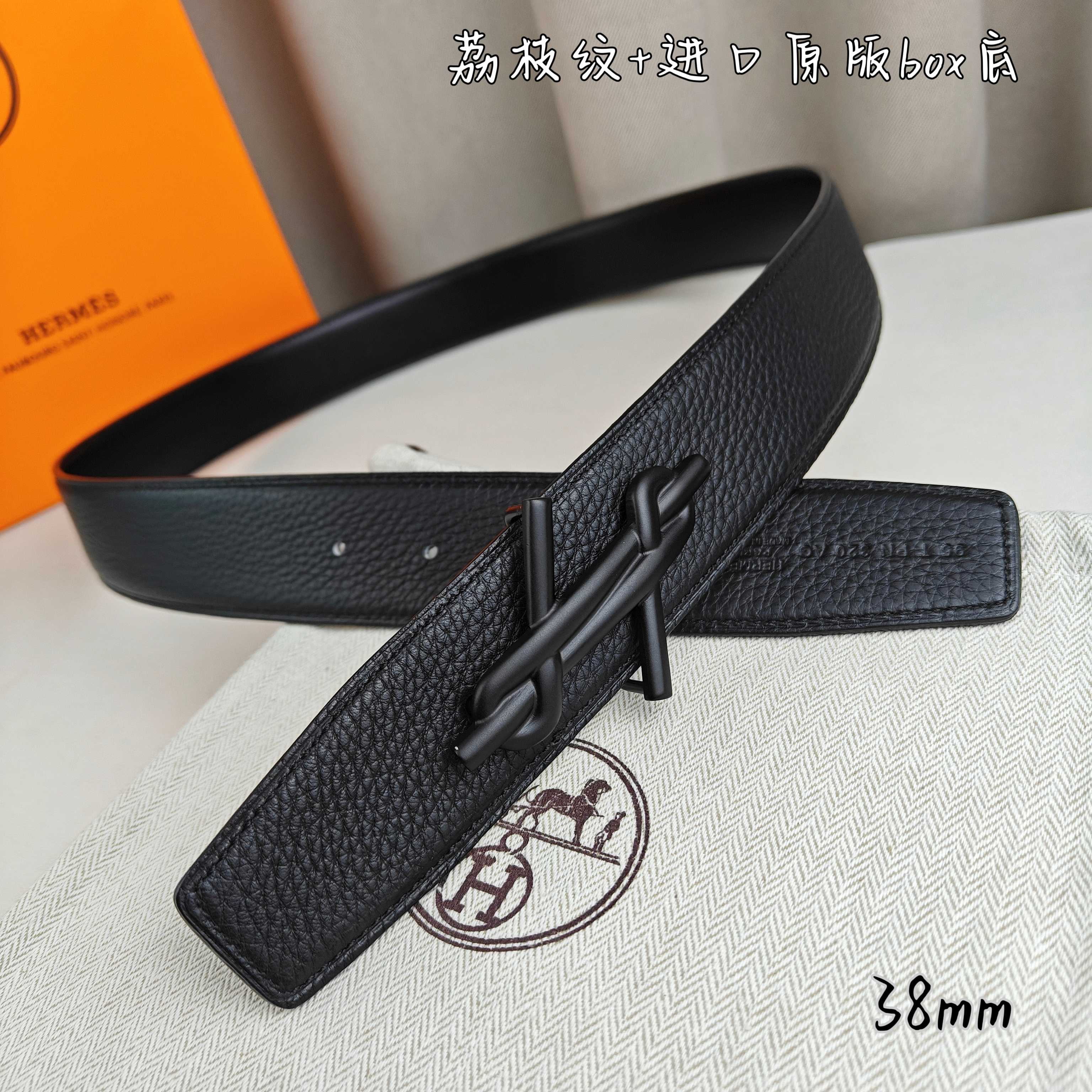 Hermès Basic Belt Top Grain Leather Black 38mm-m