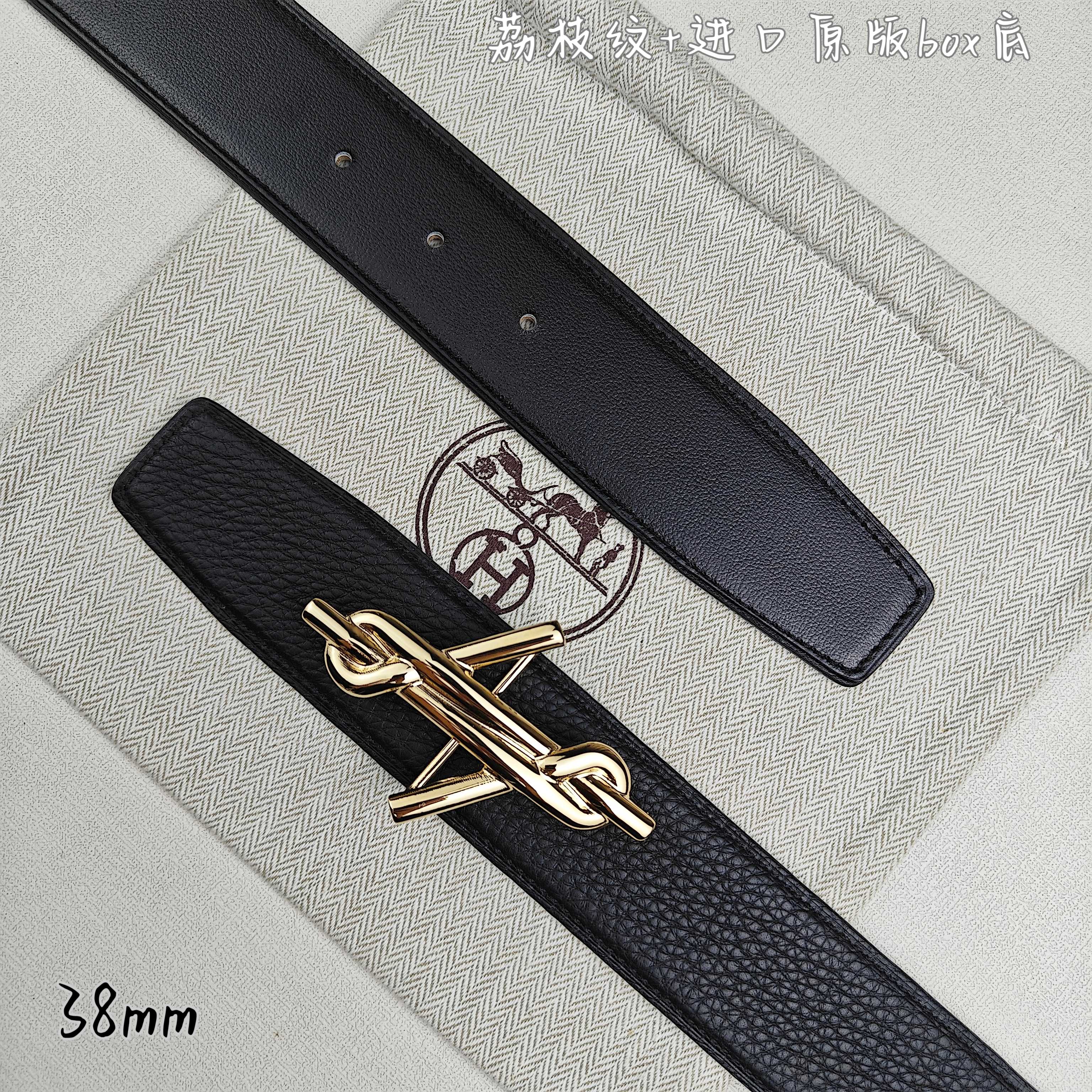 Hermès Basic Belt Top Grain Leather Black 38mm-m
