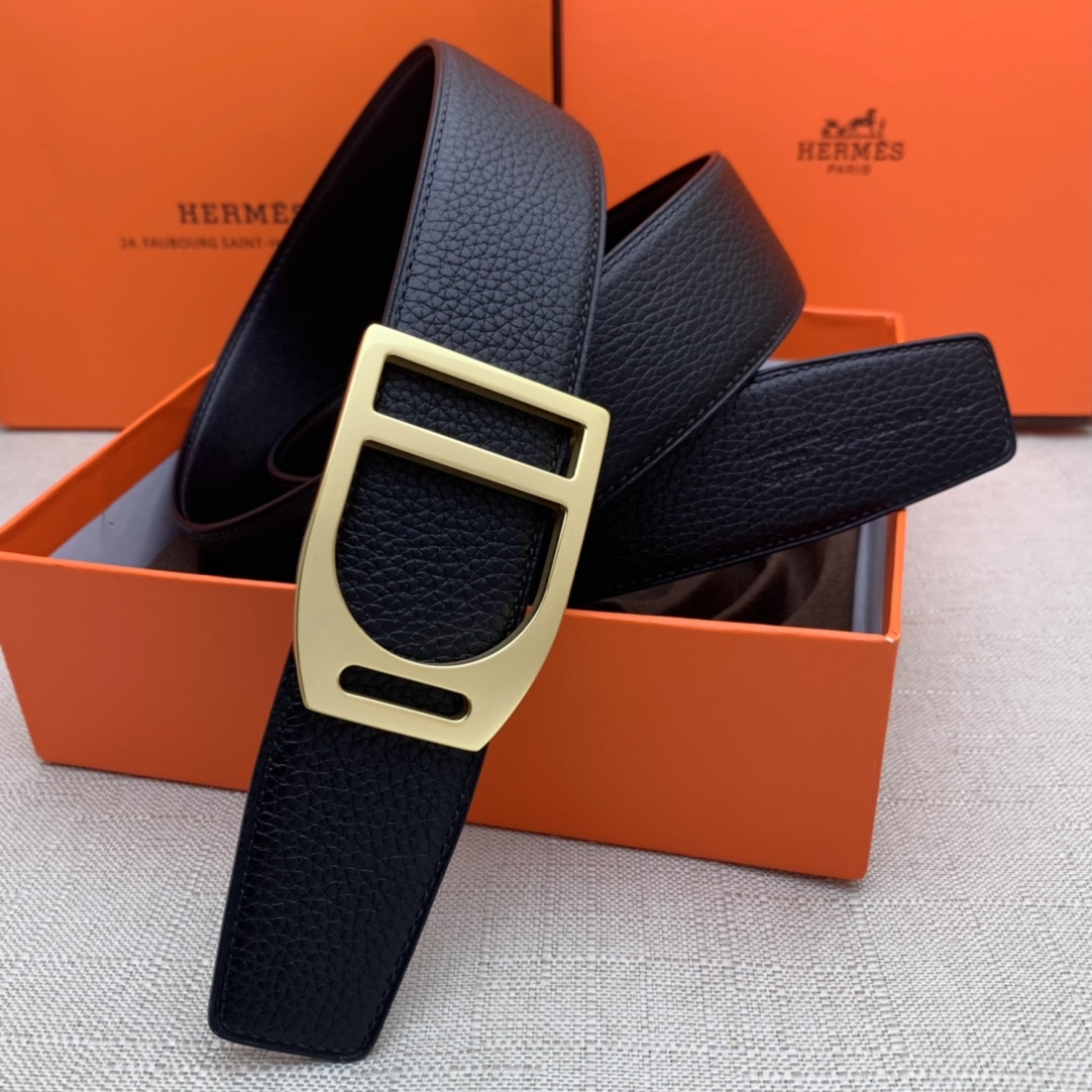 Hermès Basic Belt Top Grain Leather Black 38mm-m