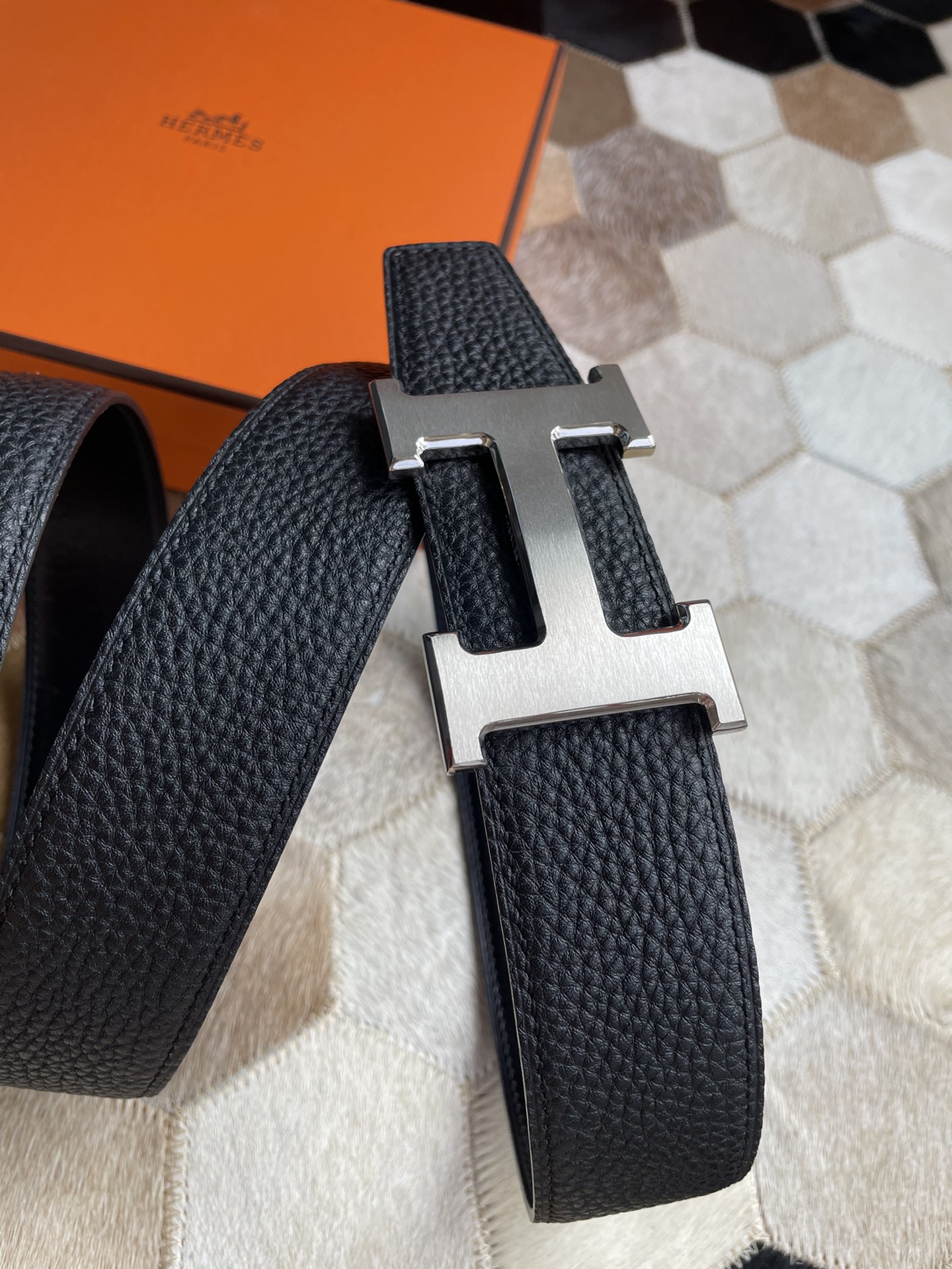 Hermès Male Basic Belt Silver 38mm-13514-s-m