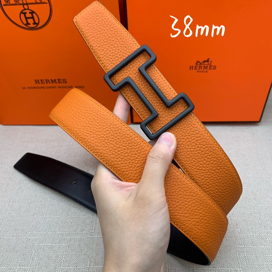 Hermès Basic Belt Top Grain Leather Black 38mm-s-m