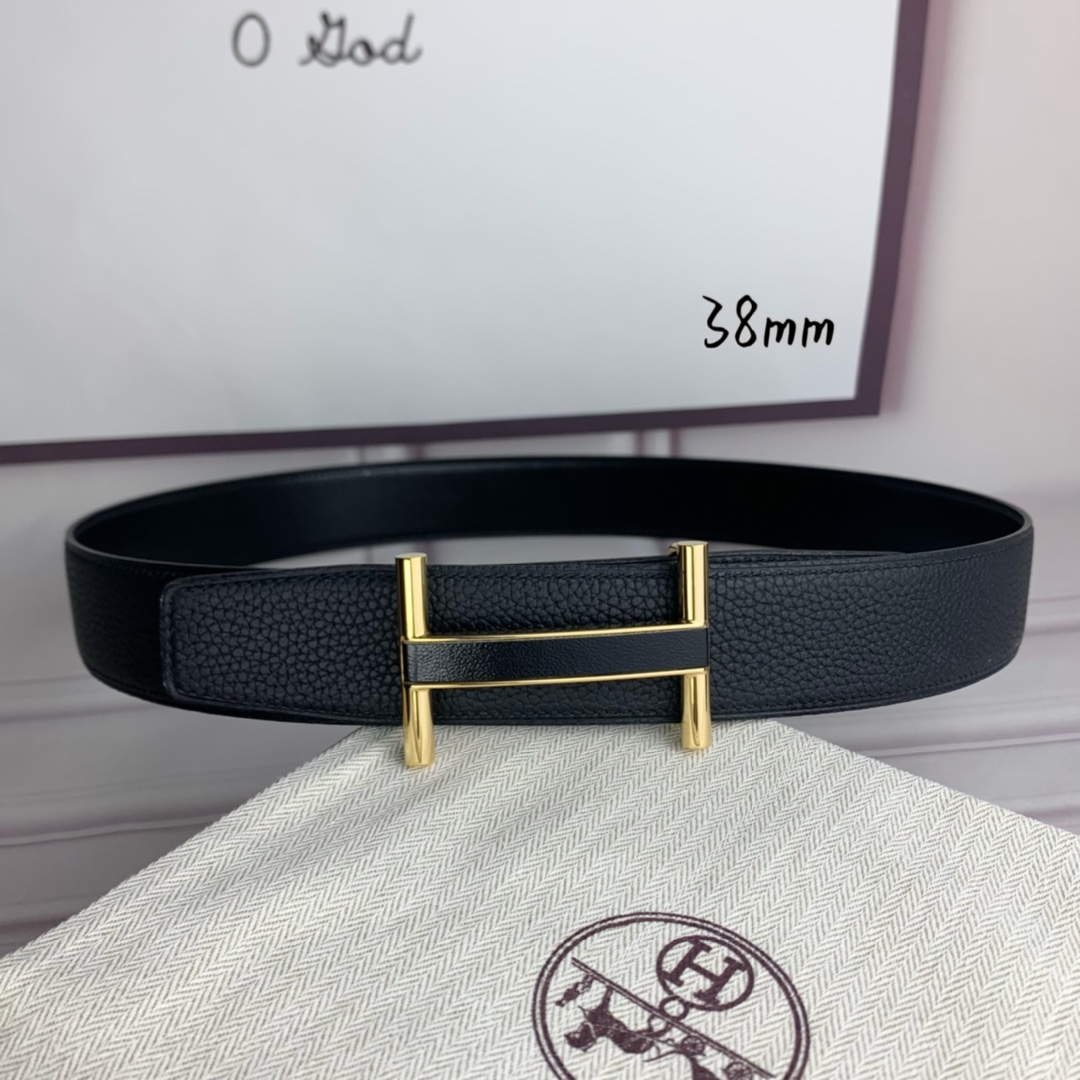 Hermès Basic Belt Top Grain Leather Black 38mm-s-m