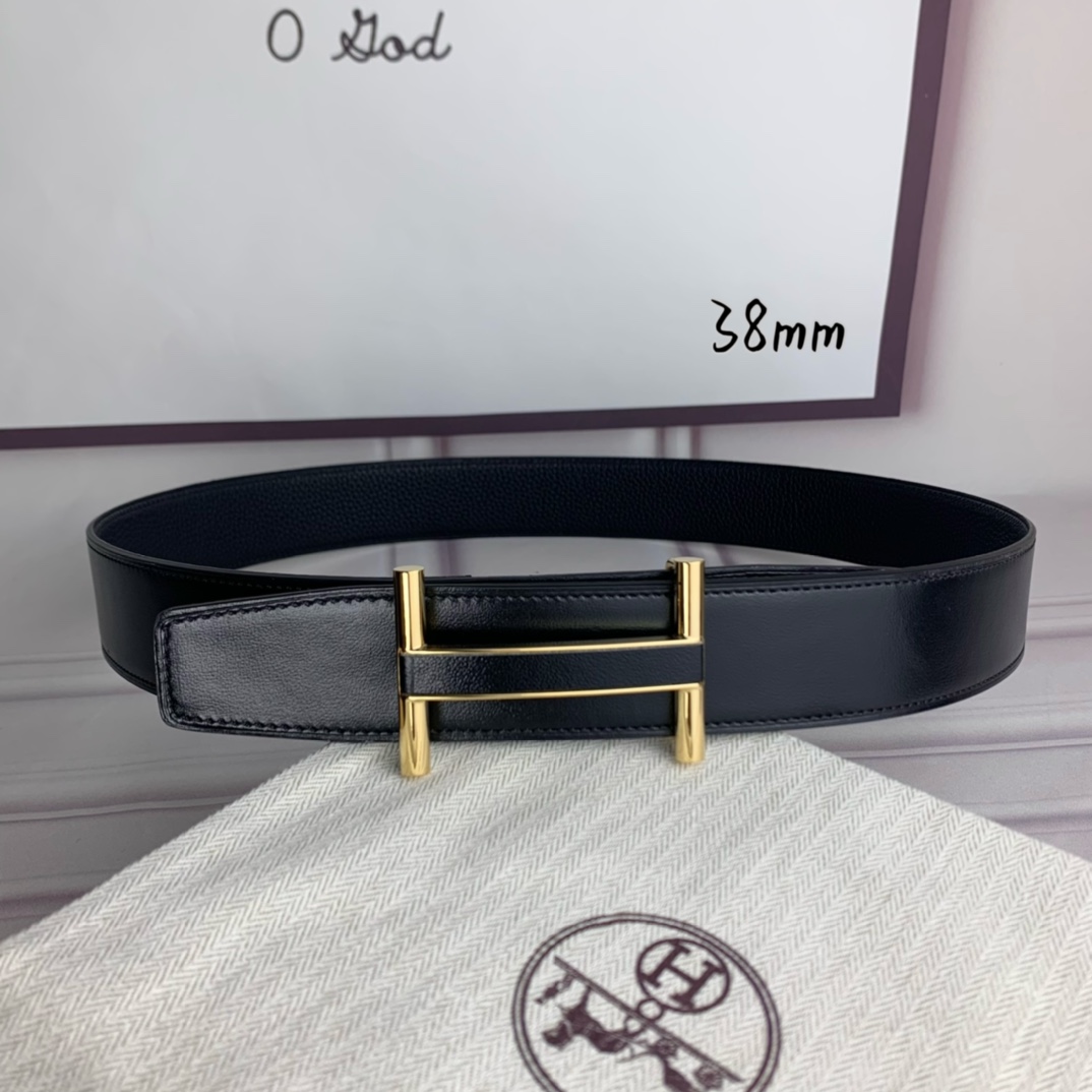 Hermès Basic Belt Top Grain Leather Black 38mm-s-m