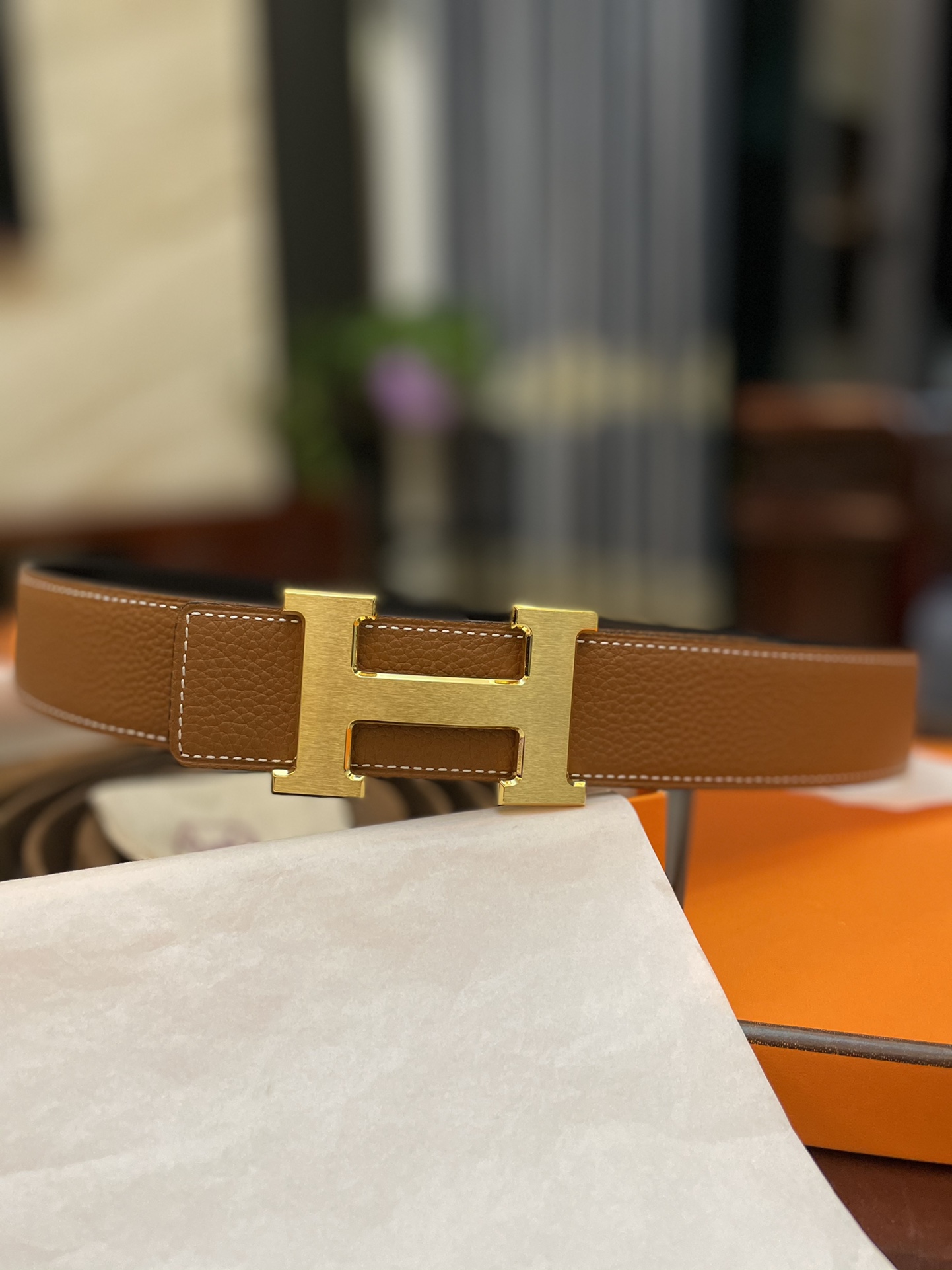 Hermès Male Basic Belt Cow Leather Gold 38mm-s-m
