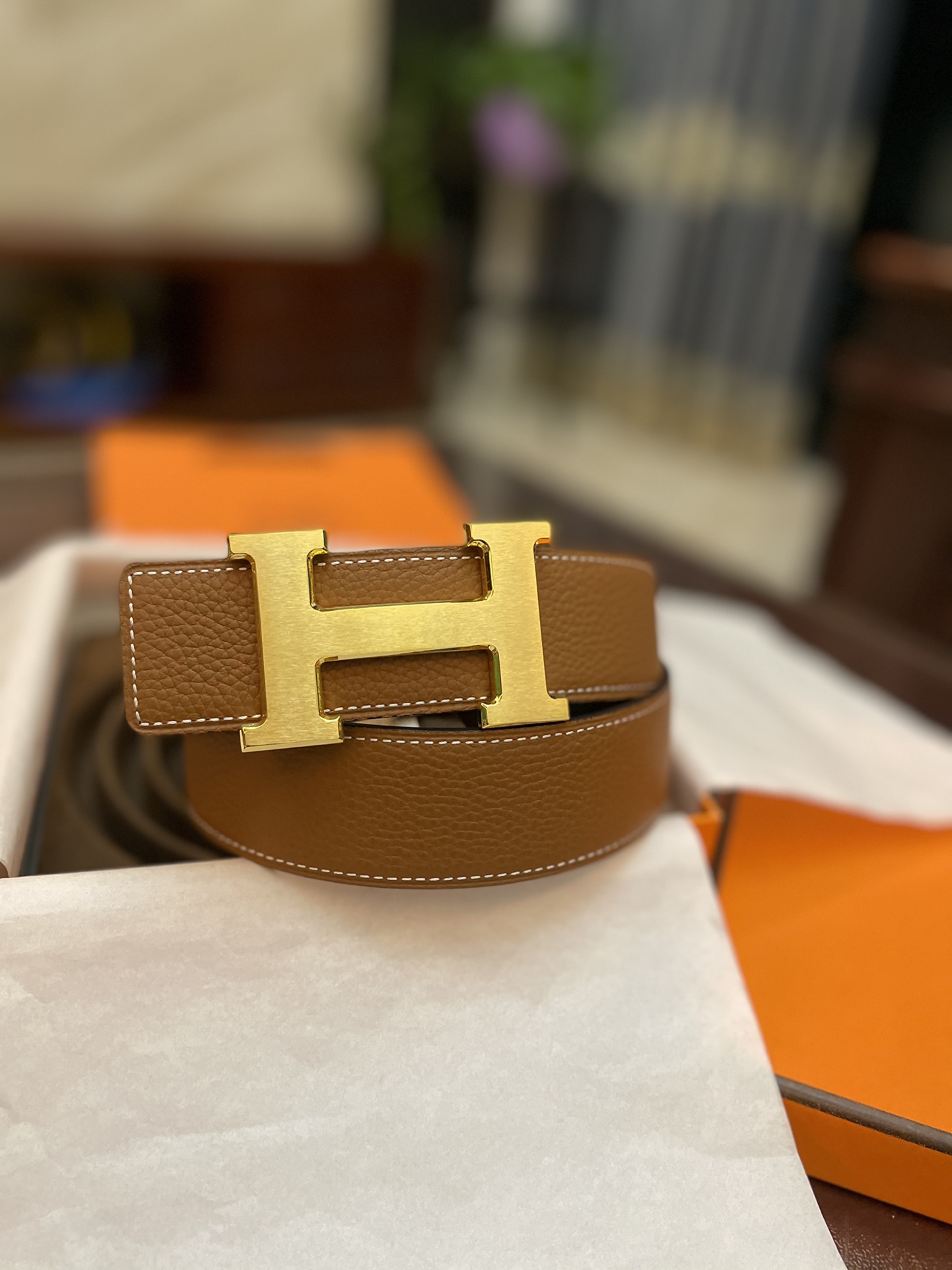 Hermès Male Basic Belt Cow Leather Gold 38mm-s-m