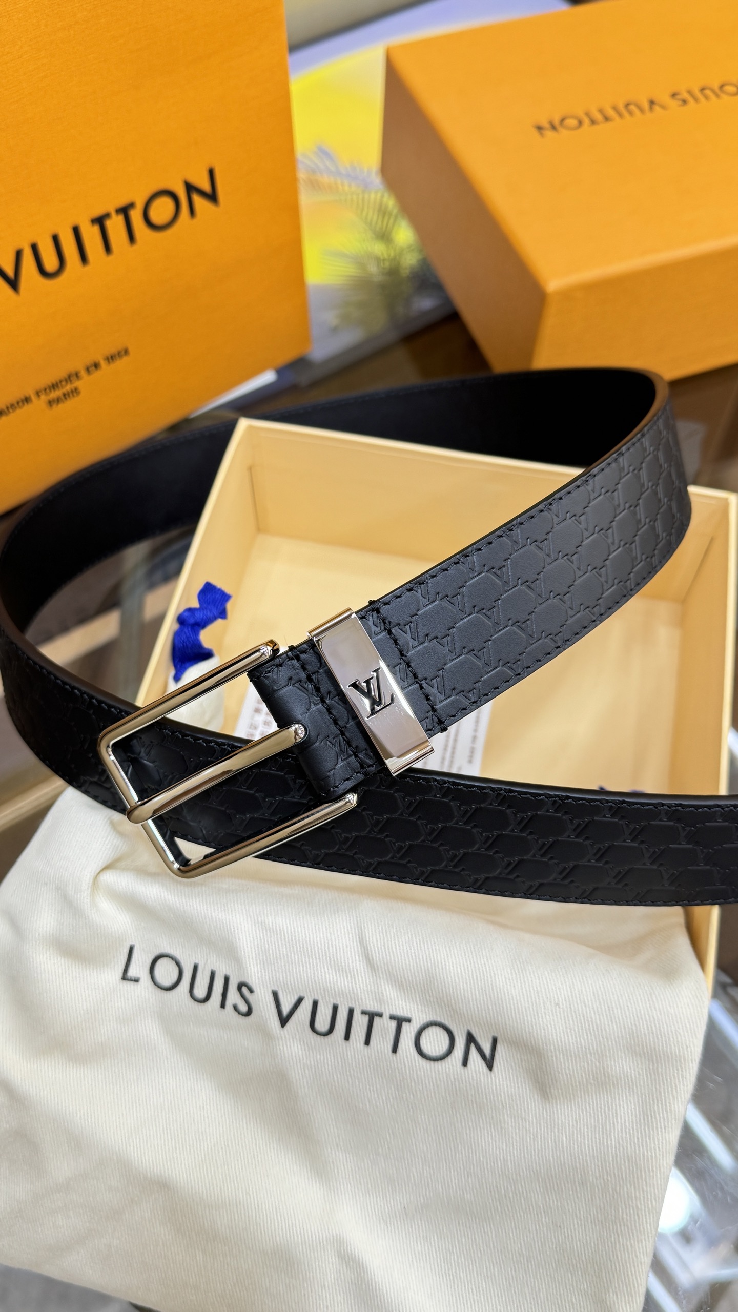 Louis Vuitton Basic Belt Cow Leather Black 35mm-s-l