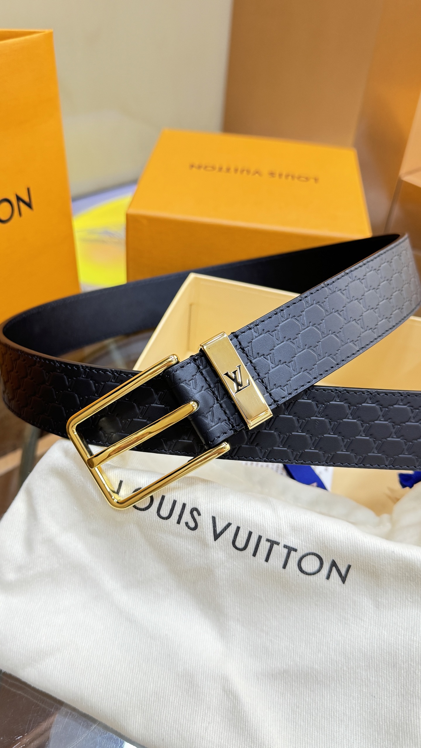 Louis Vuitton Basic Belt Cow Leather Black 35mm-s-l