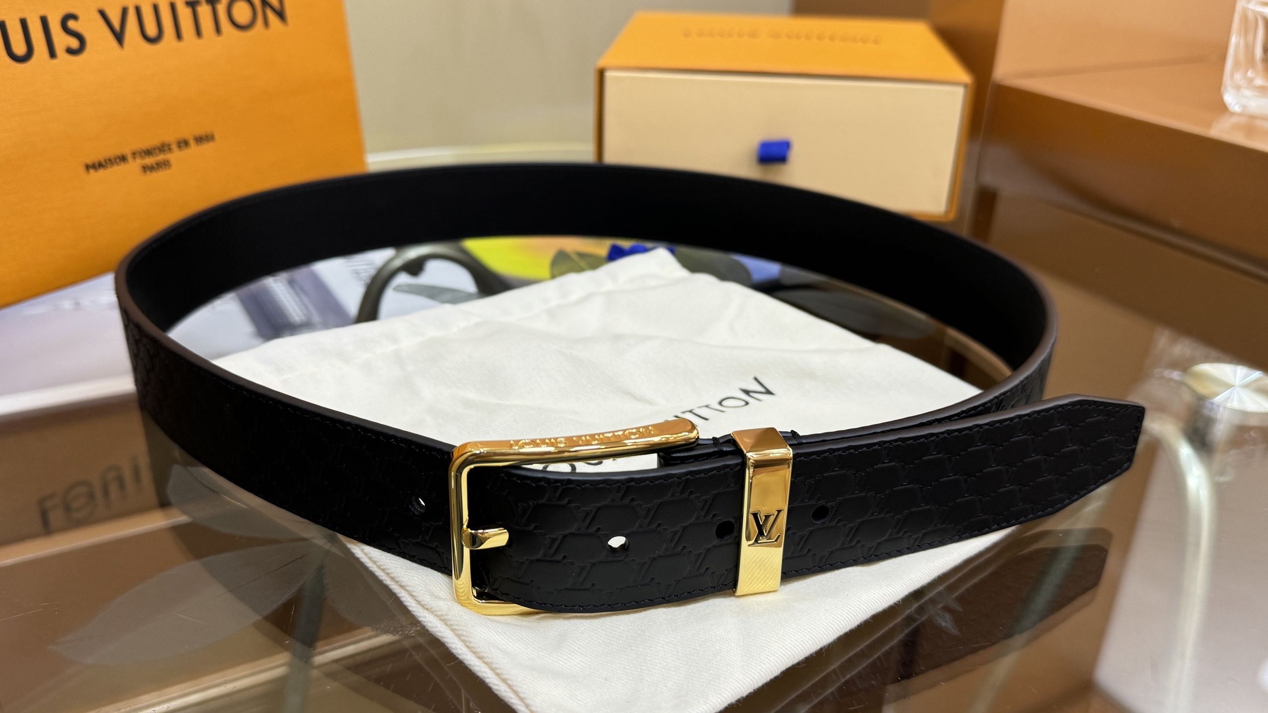 Louis Vuitton Basic Belt Cow Leather Black 35mm-s-l