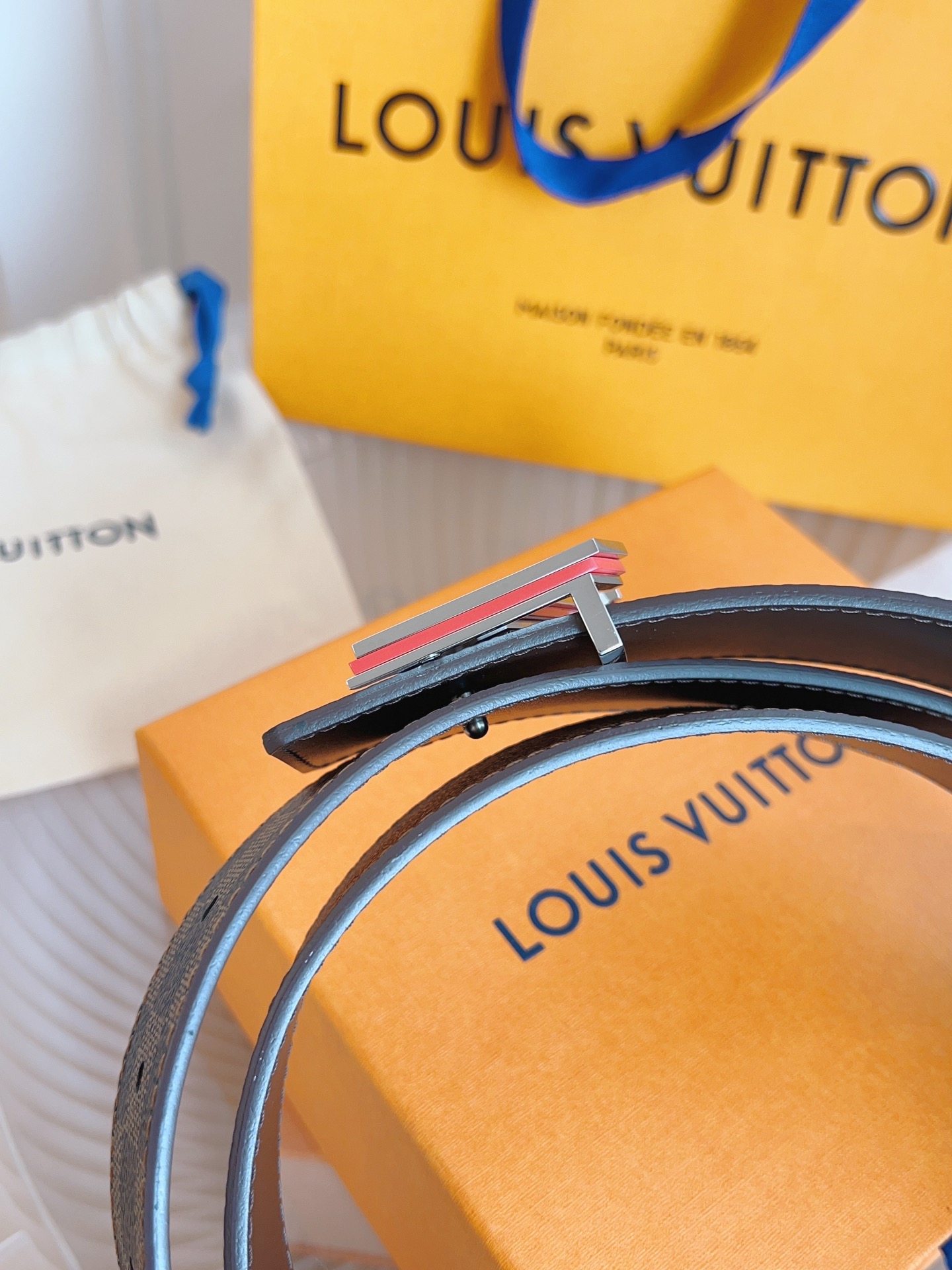 Louis Vuitton Basic Belt Top Grain Leather Coffee M-l