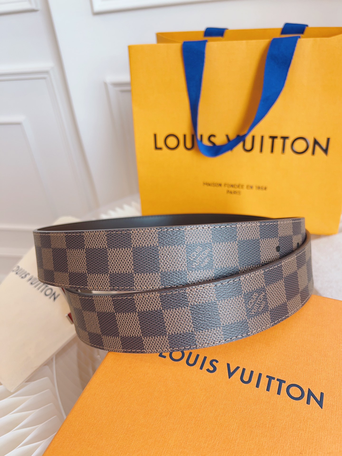 Louis Vuitton Basic Belt Top Grain Leather Coffee M-l