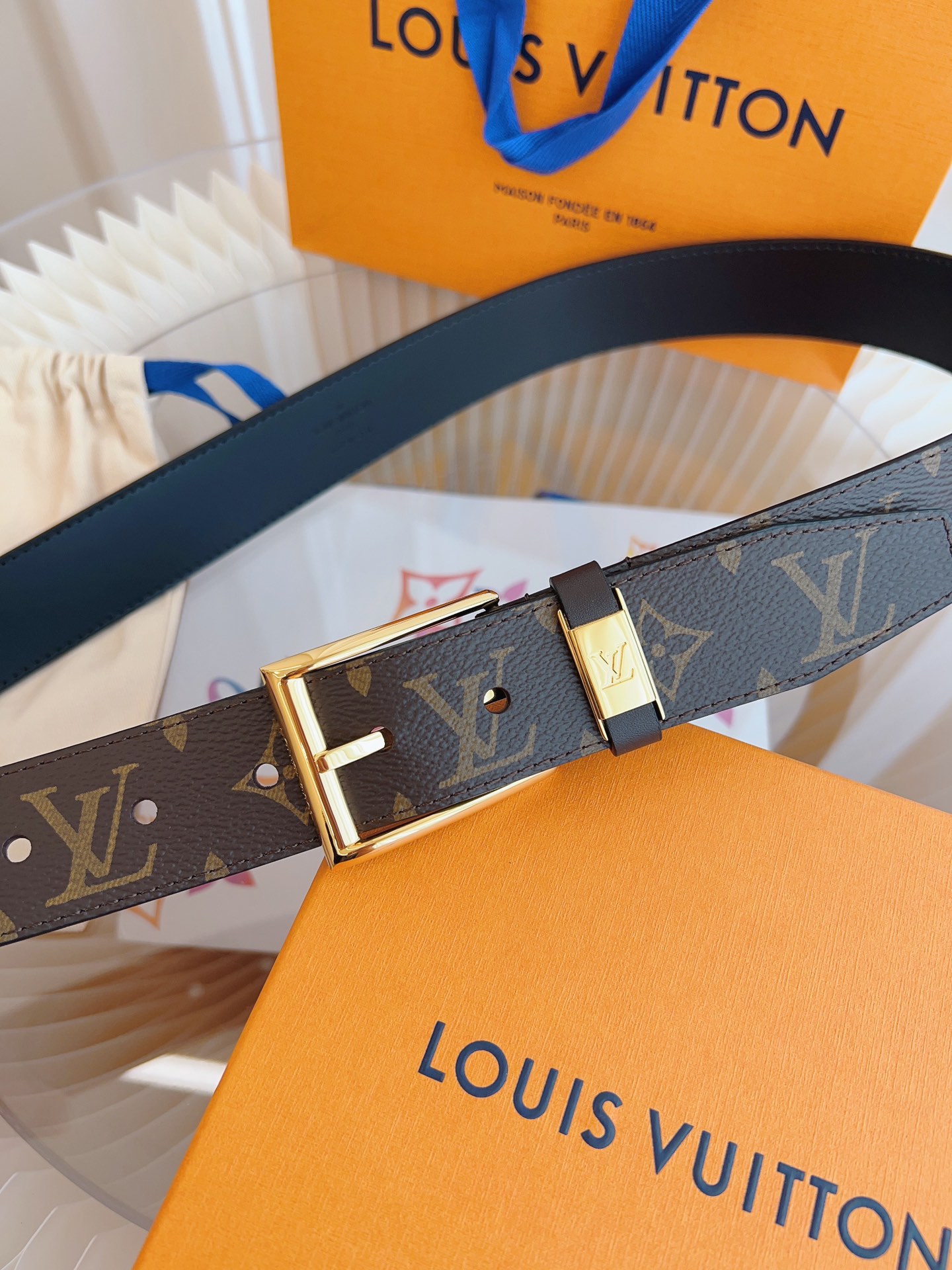 Louis Vuitton Male Leather Belt Top Grain Leather 13514-m-l
