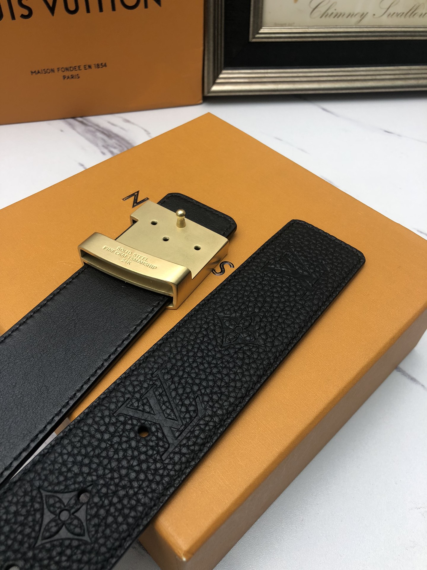 Louis Vuitton Leather Belt Top Grain Leather L