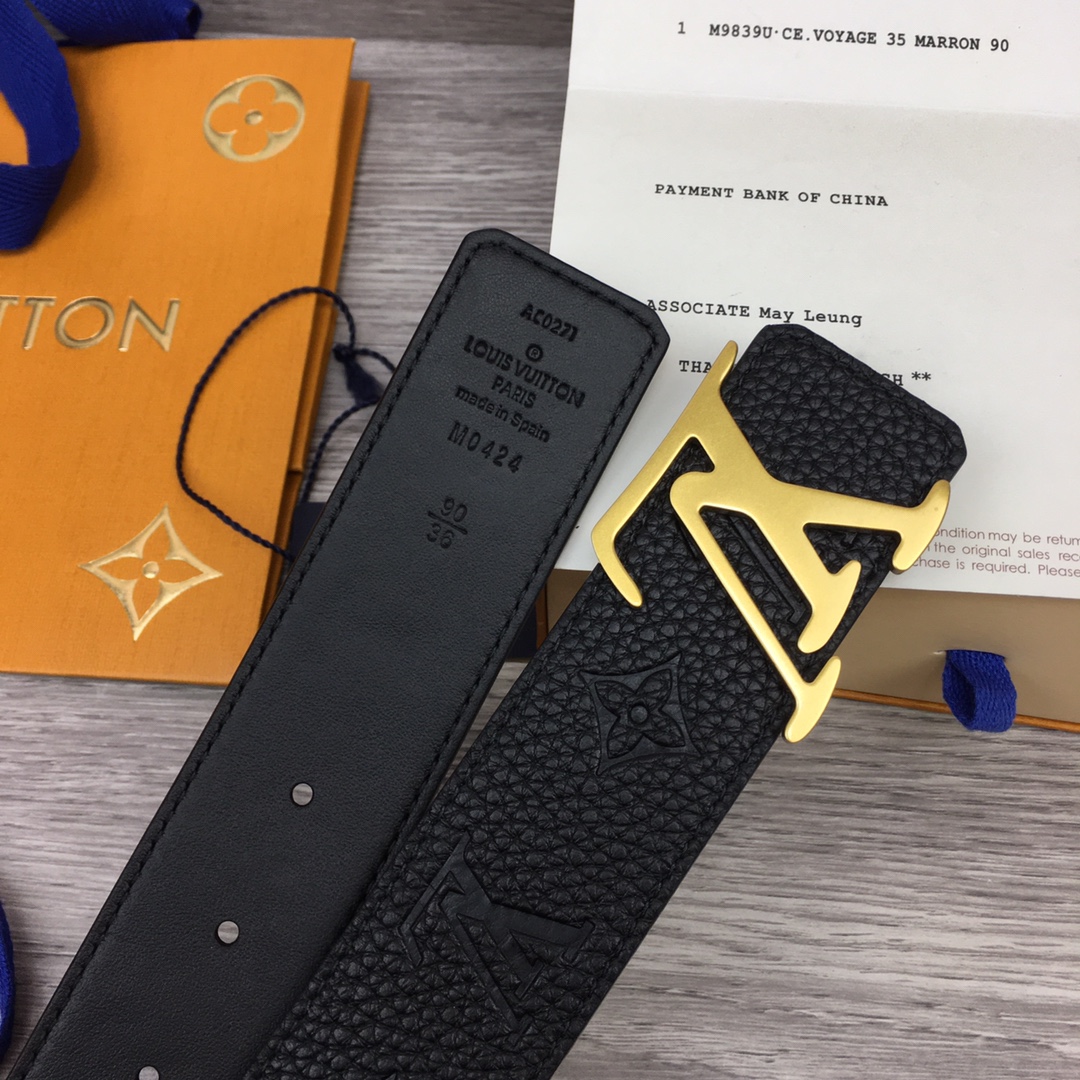 Louis Vuitton Leather Belt Top Grain Leather M-l