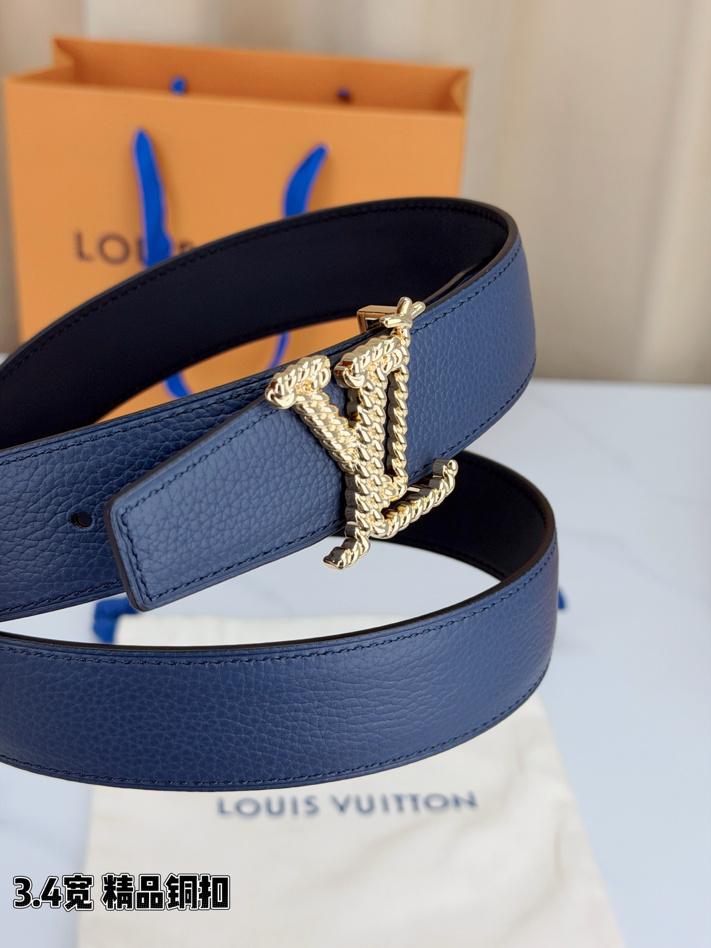 Louis Vuitton Leather Belt Top Grain Leather M-l