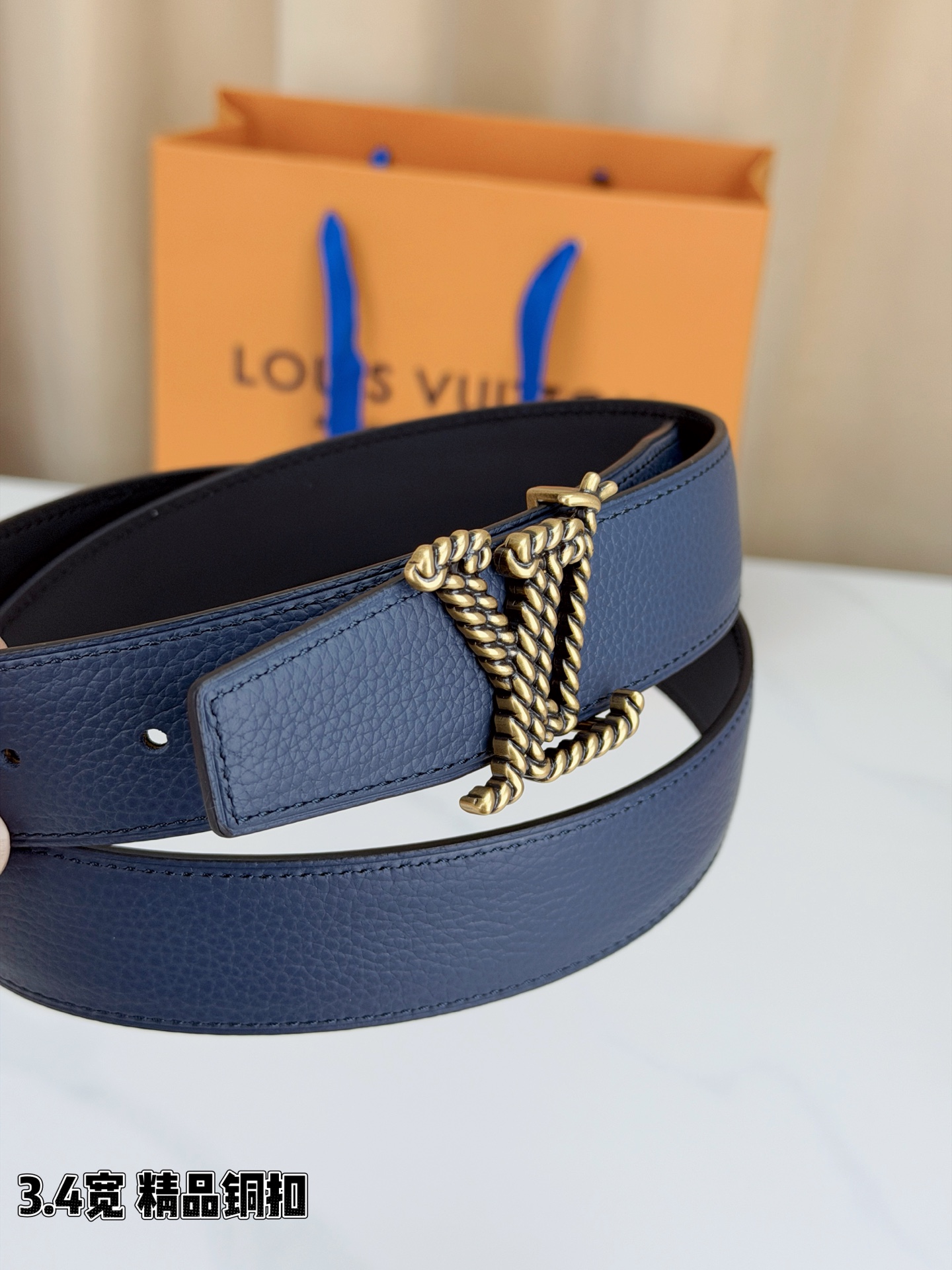 Louis Vuitton Leather Belt Top Grain Leather M-l