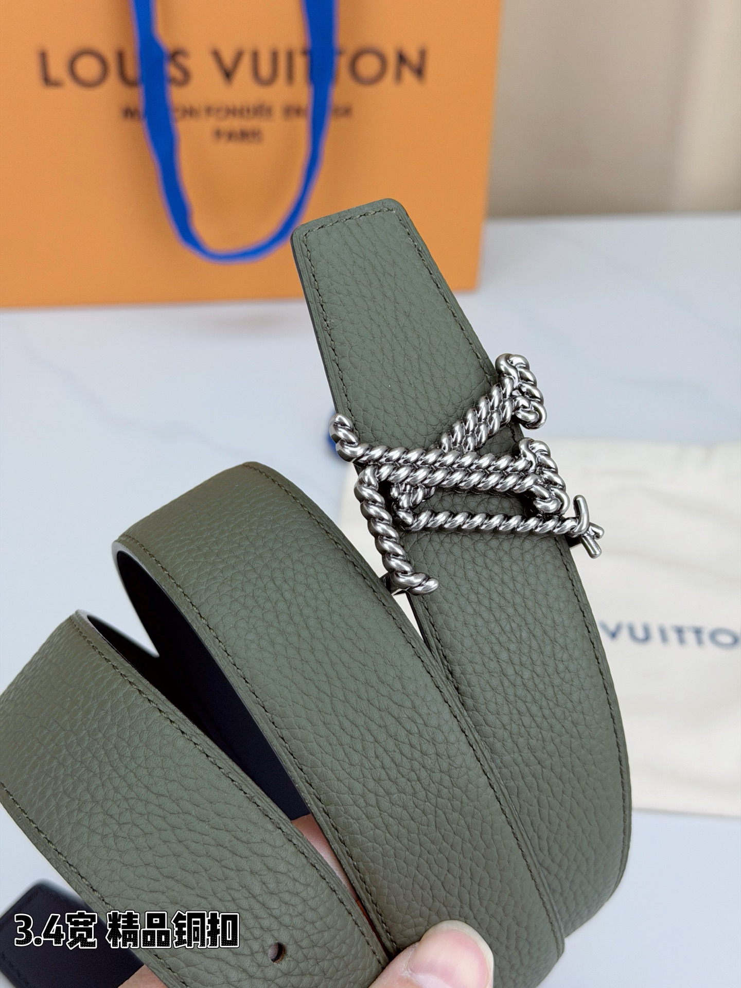 Louis Vuitton Leather Belt Top Grain Leather M-l