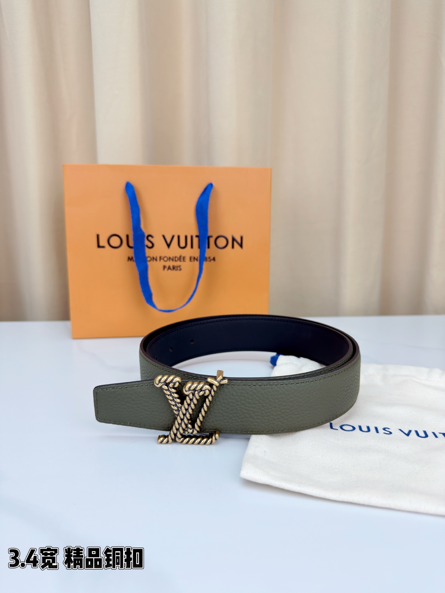 Louis Vuitton Leather Belt Top Grain Leather M-l