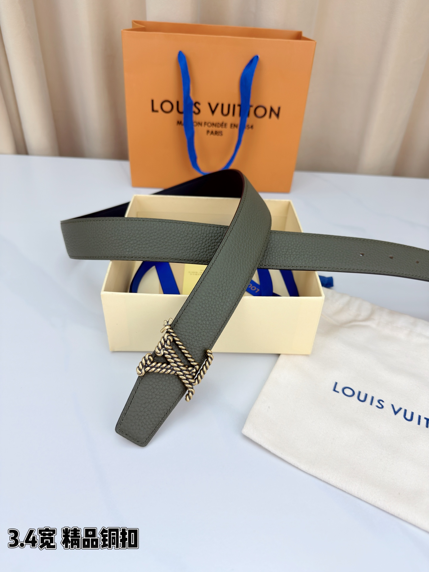 Louis Vuitton Leather Belt Top Grain Leather M-l