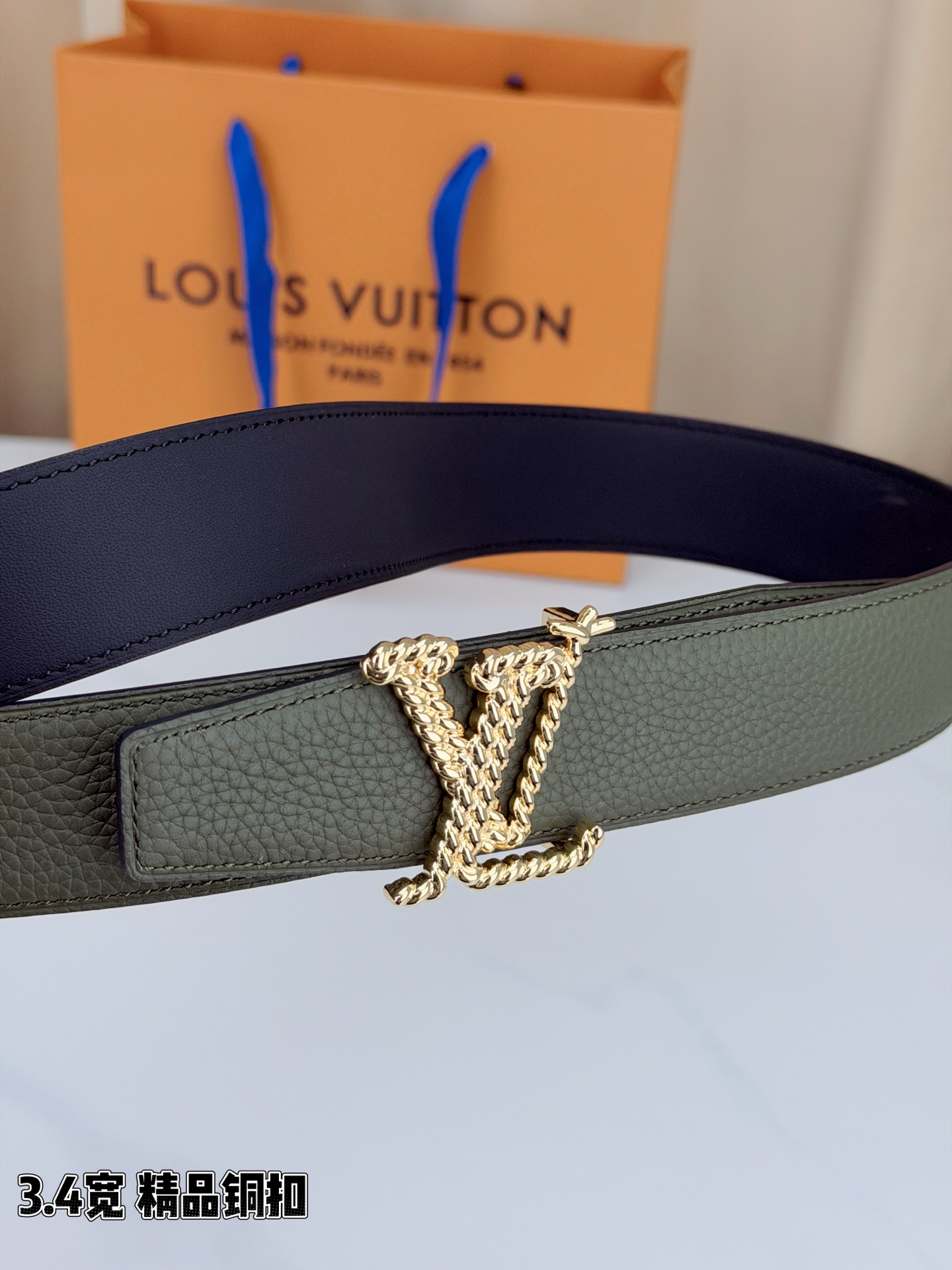 Louis Vuitton Leather Belt Top Grain Leather M-l