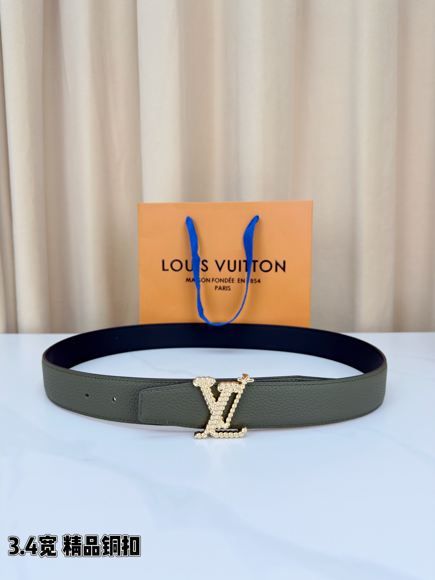 Louis Vuitton Leather Belt Top Grain Leather M-l