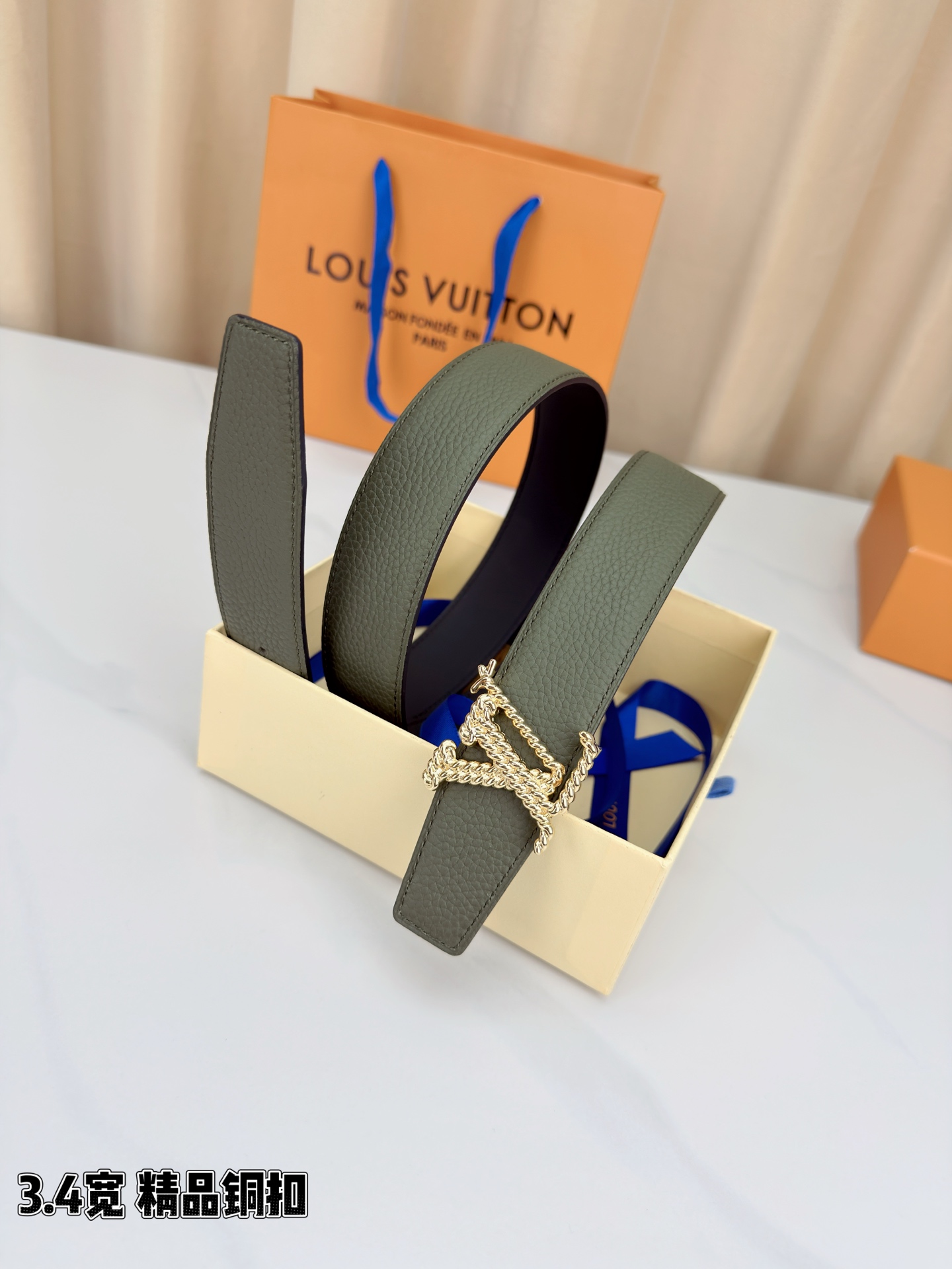 Louis Vuitton Leather Belt Top Grain Leather M-l