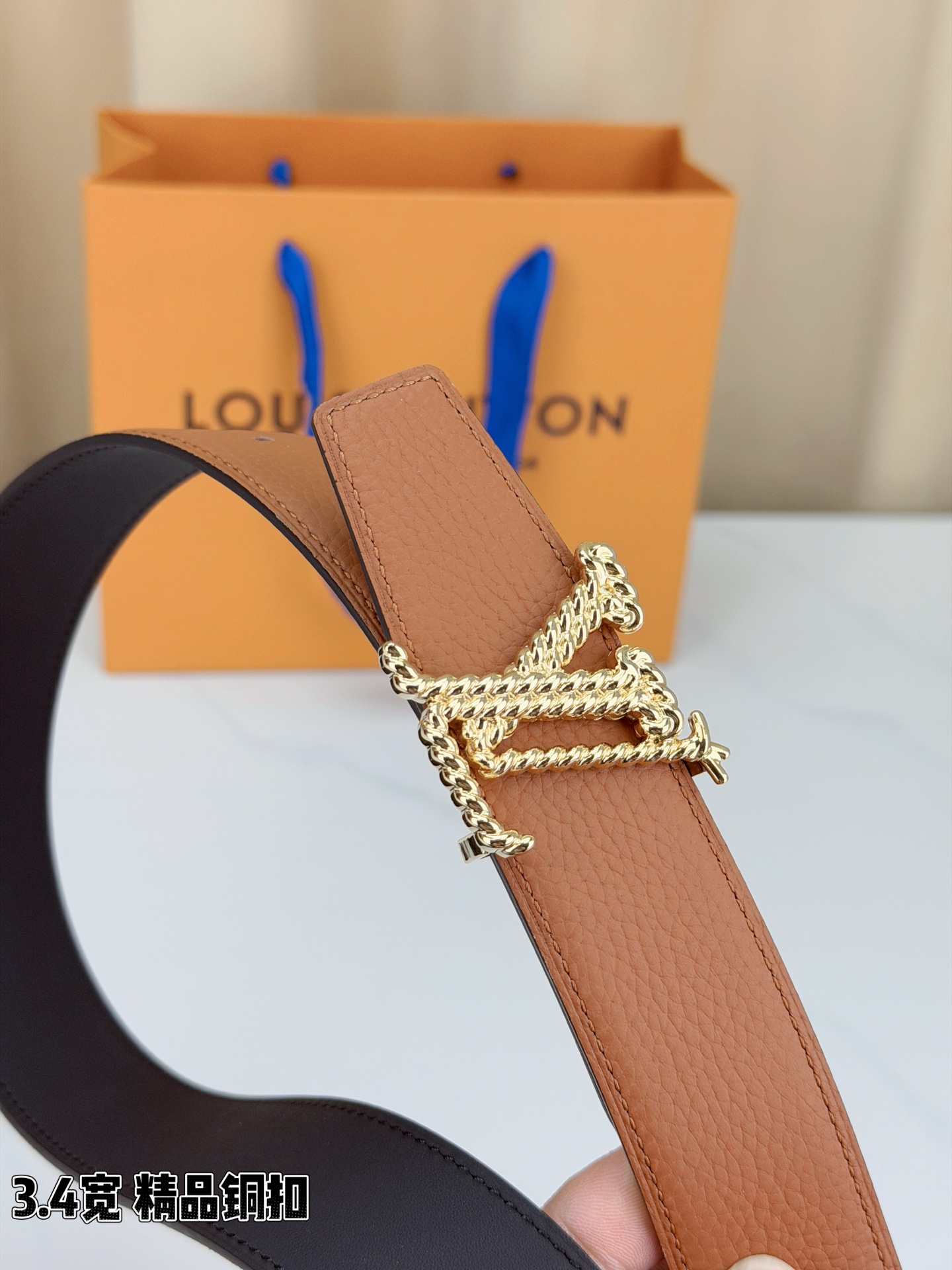 Louis Vuitton Leather Belt Top Grain Leather M-l