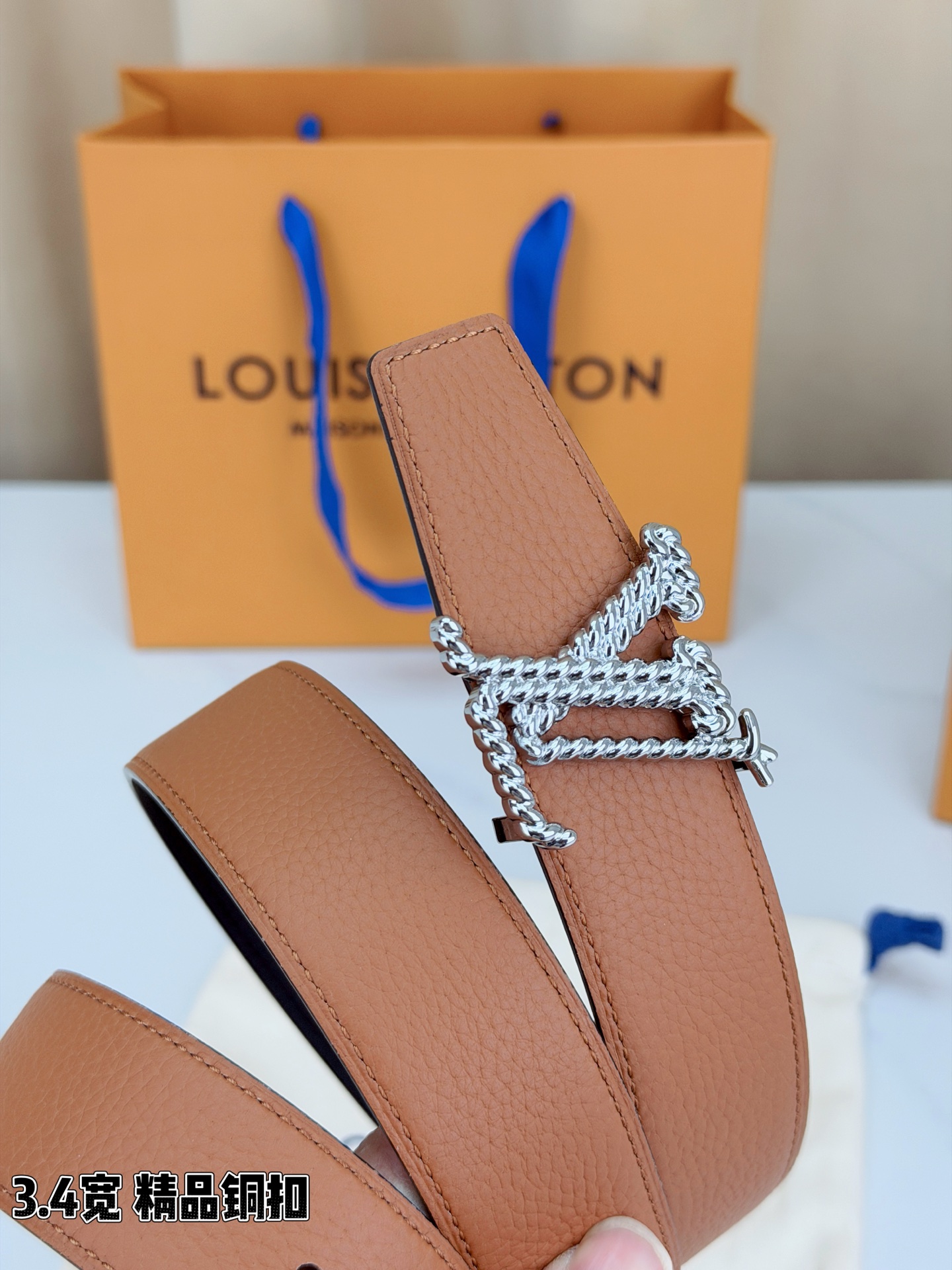 Louis Vuitton Leather Belt Top Grain Leather M-l