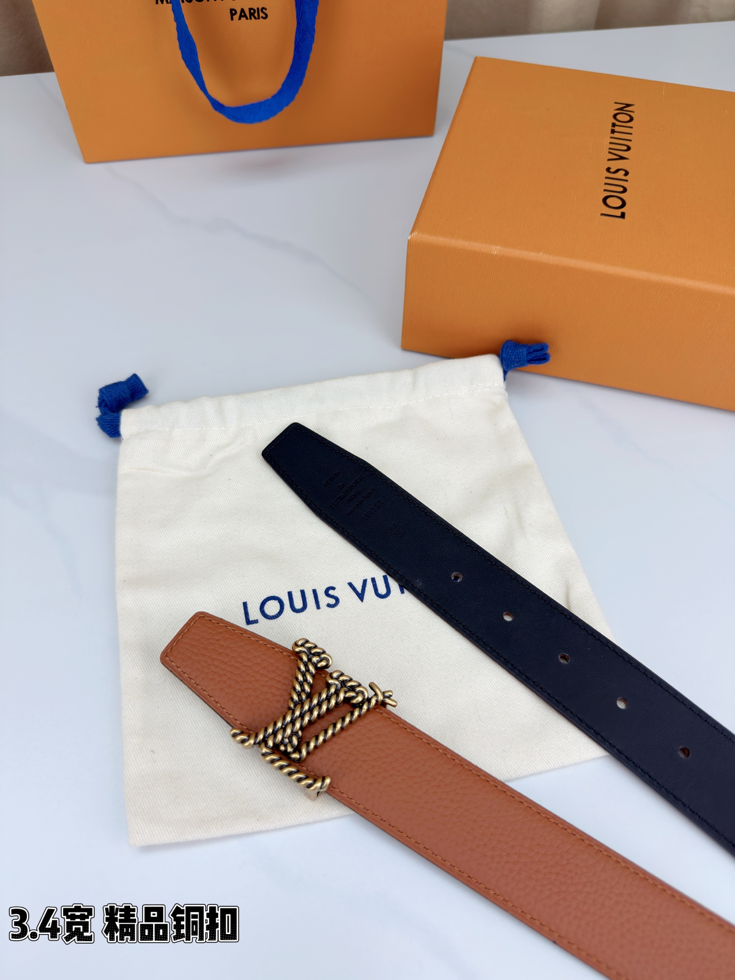 Louis Vuitton Leather Belt Top Grain Leather M-l