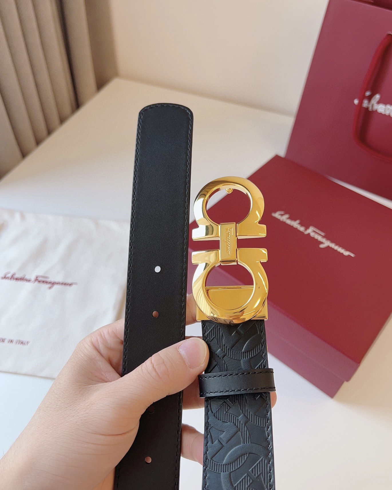 Salvatore Ferragamo Leather Belt Cow Leather Adjustable M