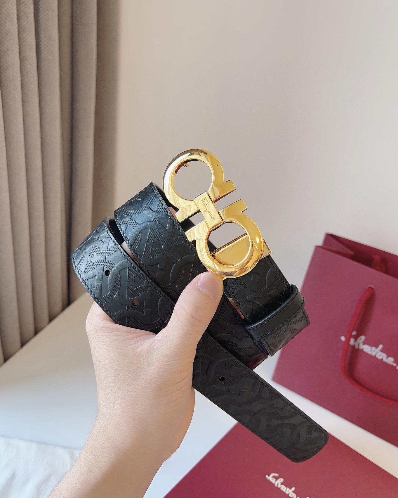 Salvatore Ferragamo Leather Belt Cow Leather Adjustable M