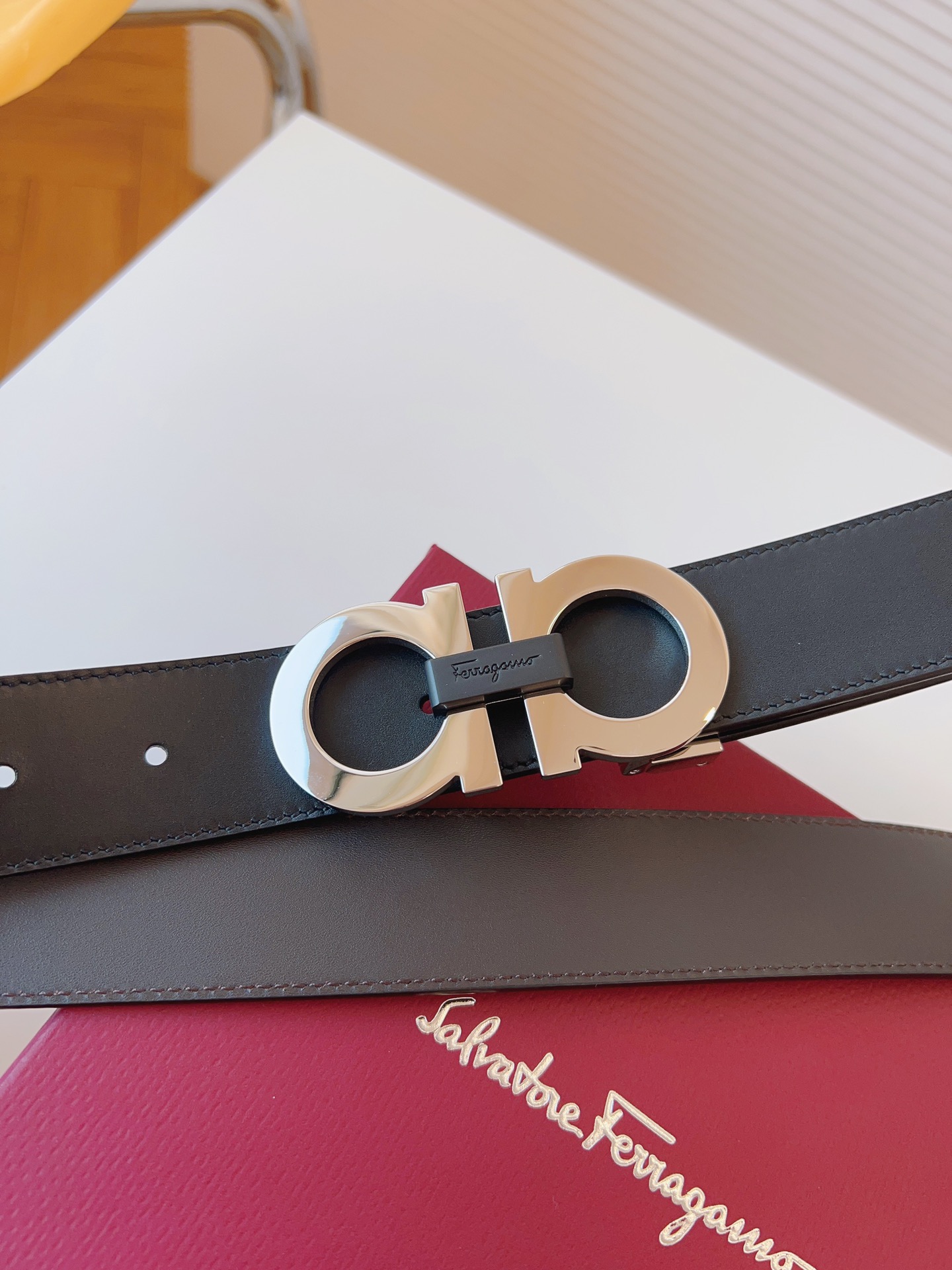 Salvatore Ferragamo Male Leather Belt Cow Leather Adjustable 35mm