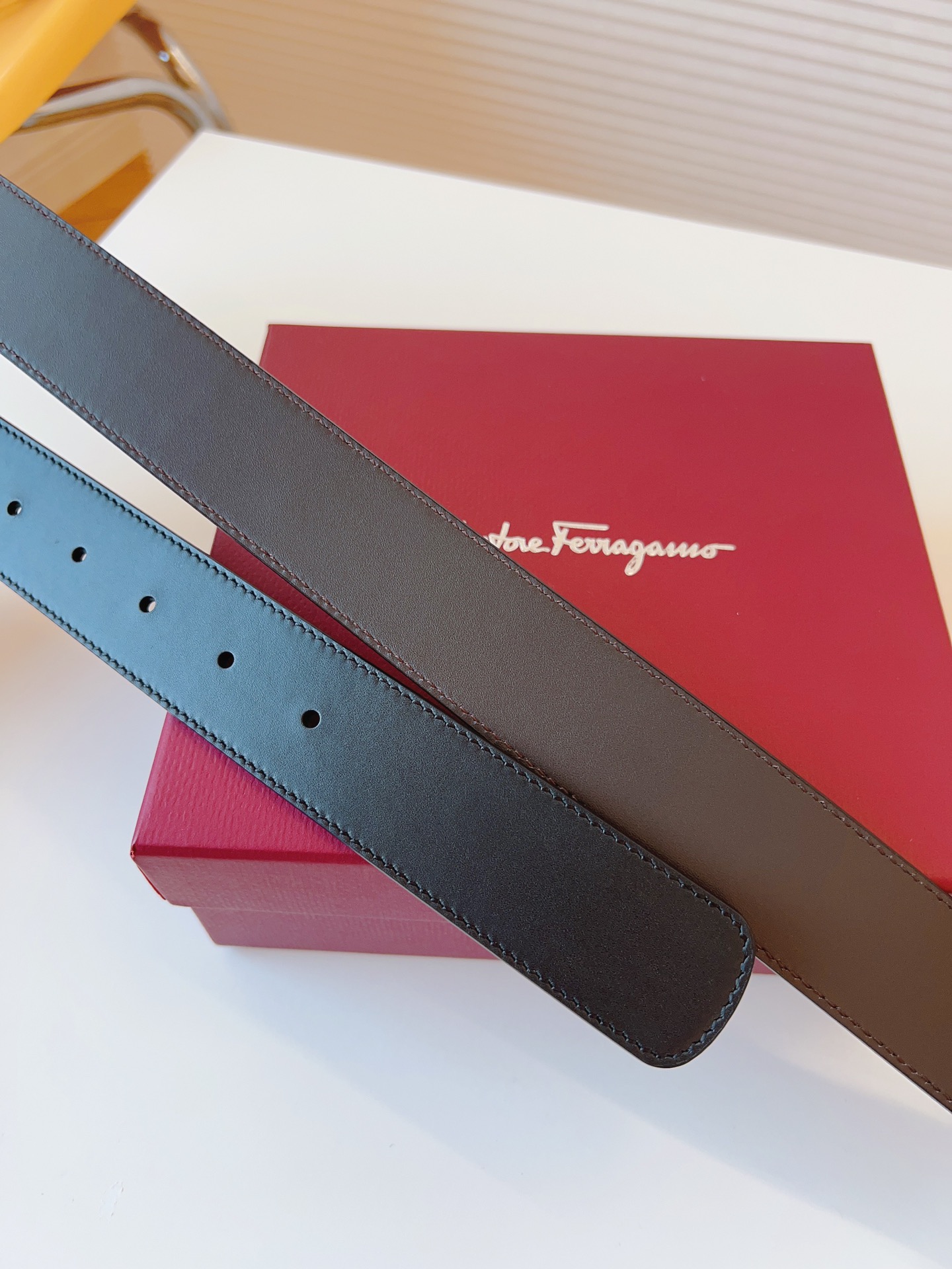 Salvatore Ferragamo Male Leather Belt Cow Leather Adjustable 35mm