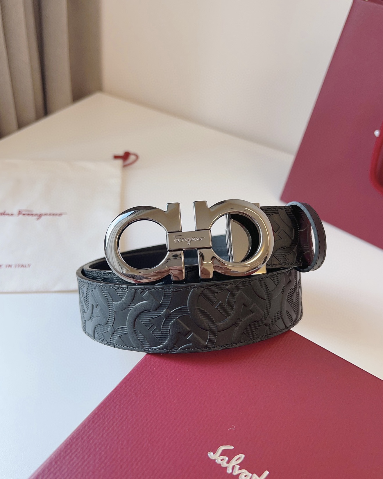 Salvatore Ferragamo Leather Belt Cow Leather Adjustable M