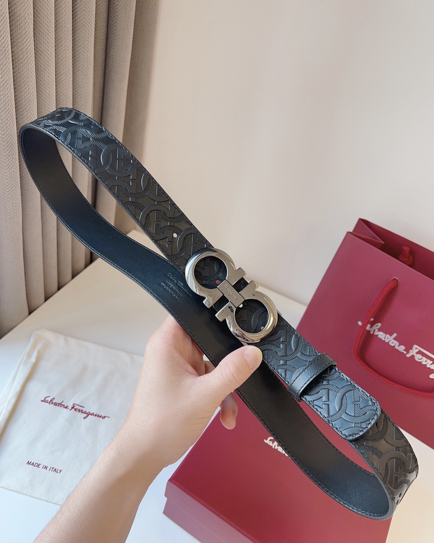 Salvatore Ferragamo Leather Belt Cow Leather Adjustable M