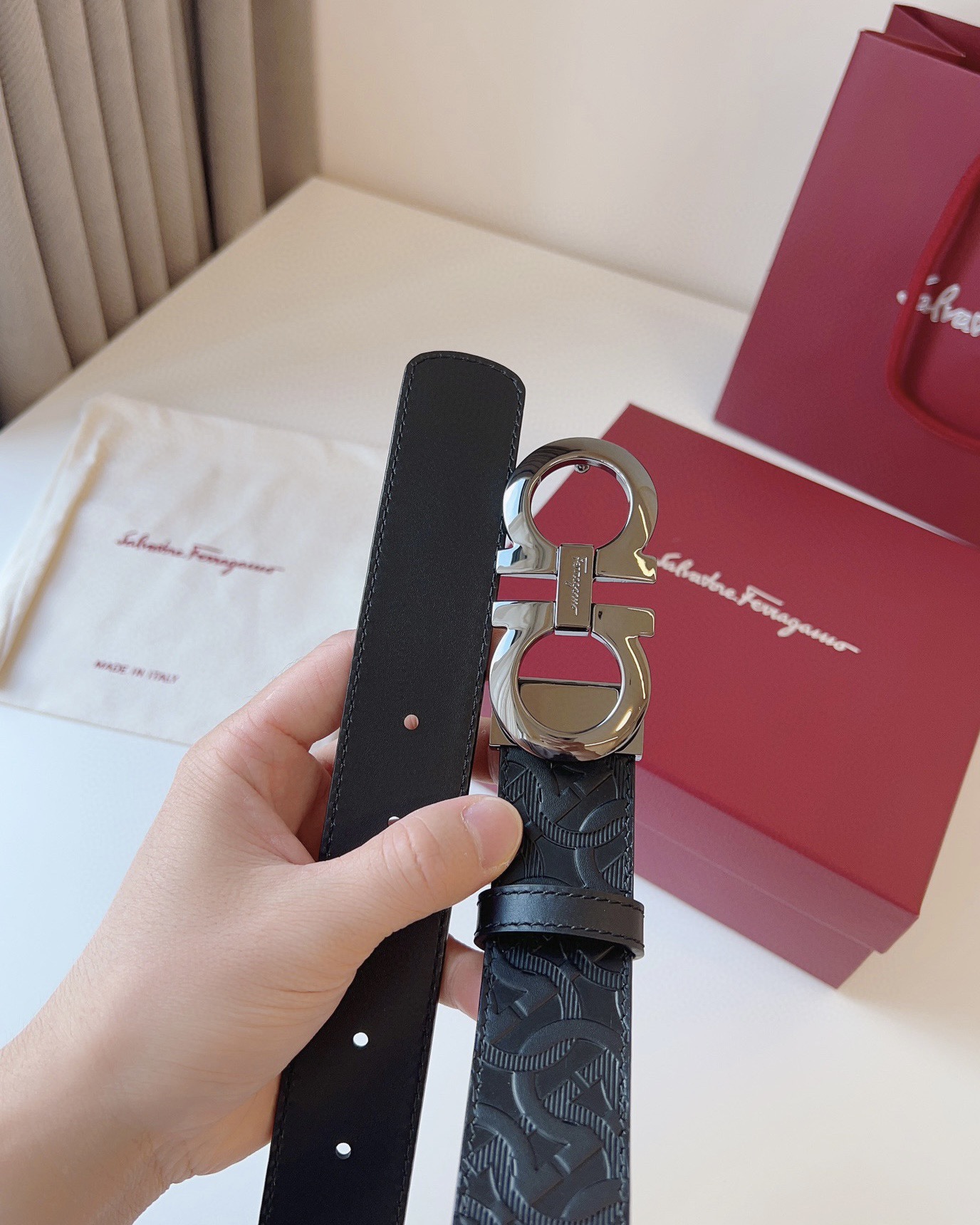 Salvatore Ferragamo Leather Belt Cow Leather Adjustable M