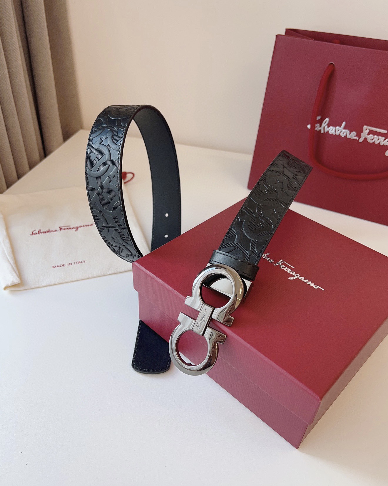 Salvatore Ferragamo Leather Belt Cow Leather Adjustable M