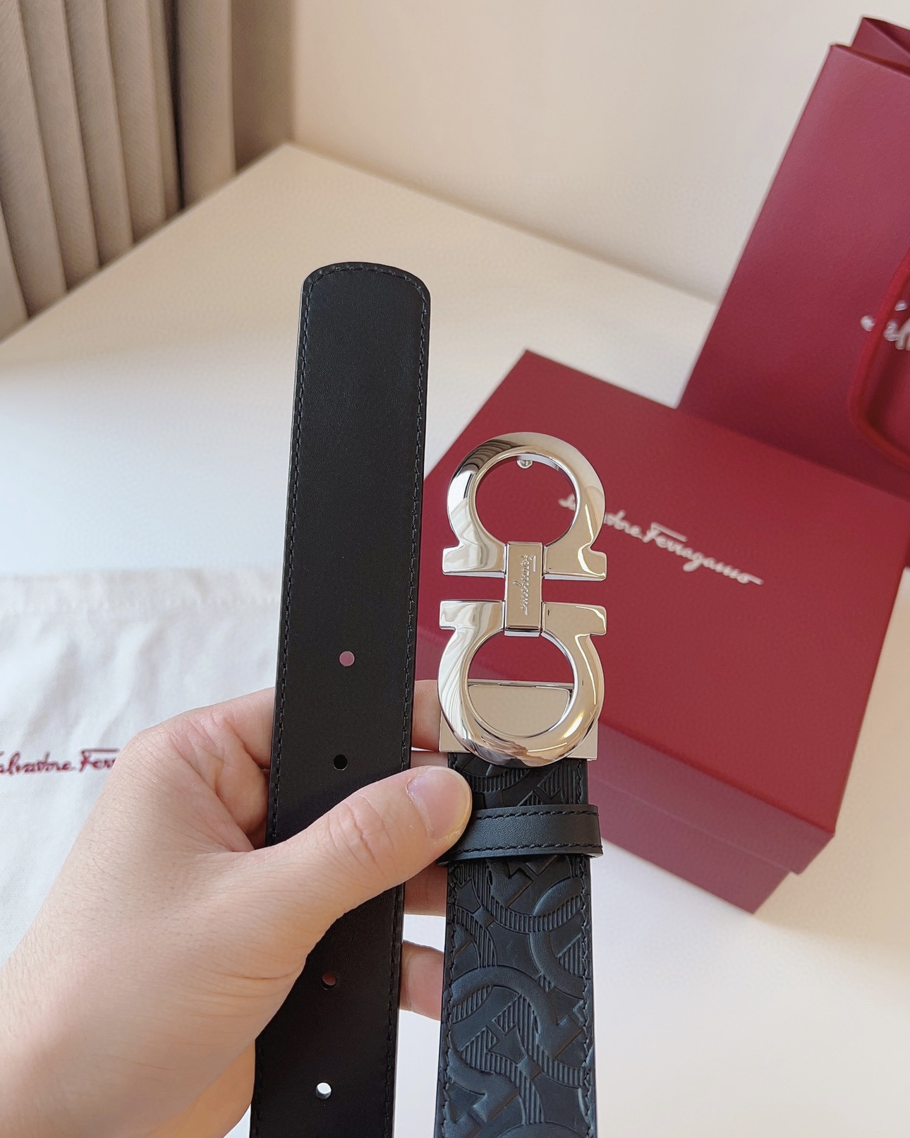 Salvatore Ferragamo Leather Belt Cow Leather Adjustable M