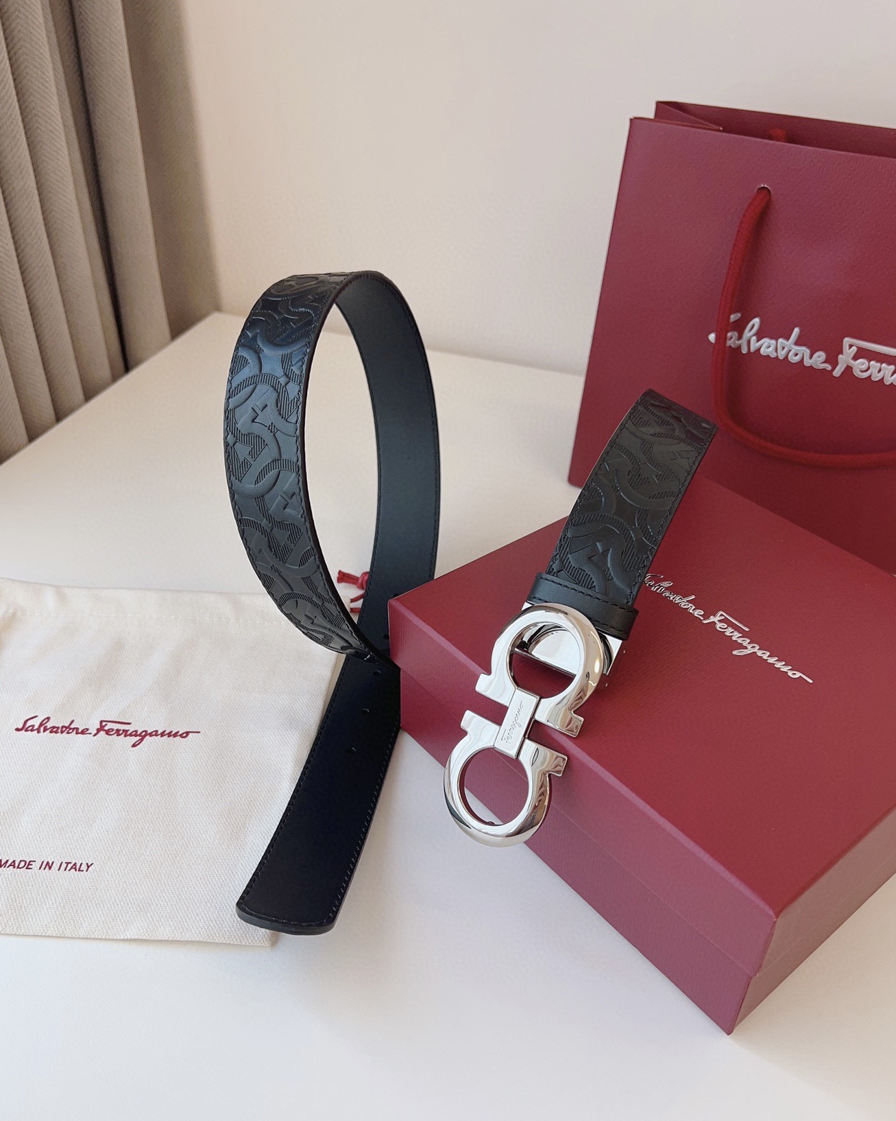 Salvatore Ferragamo Leather Belt Cow Leather Adjustable M