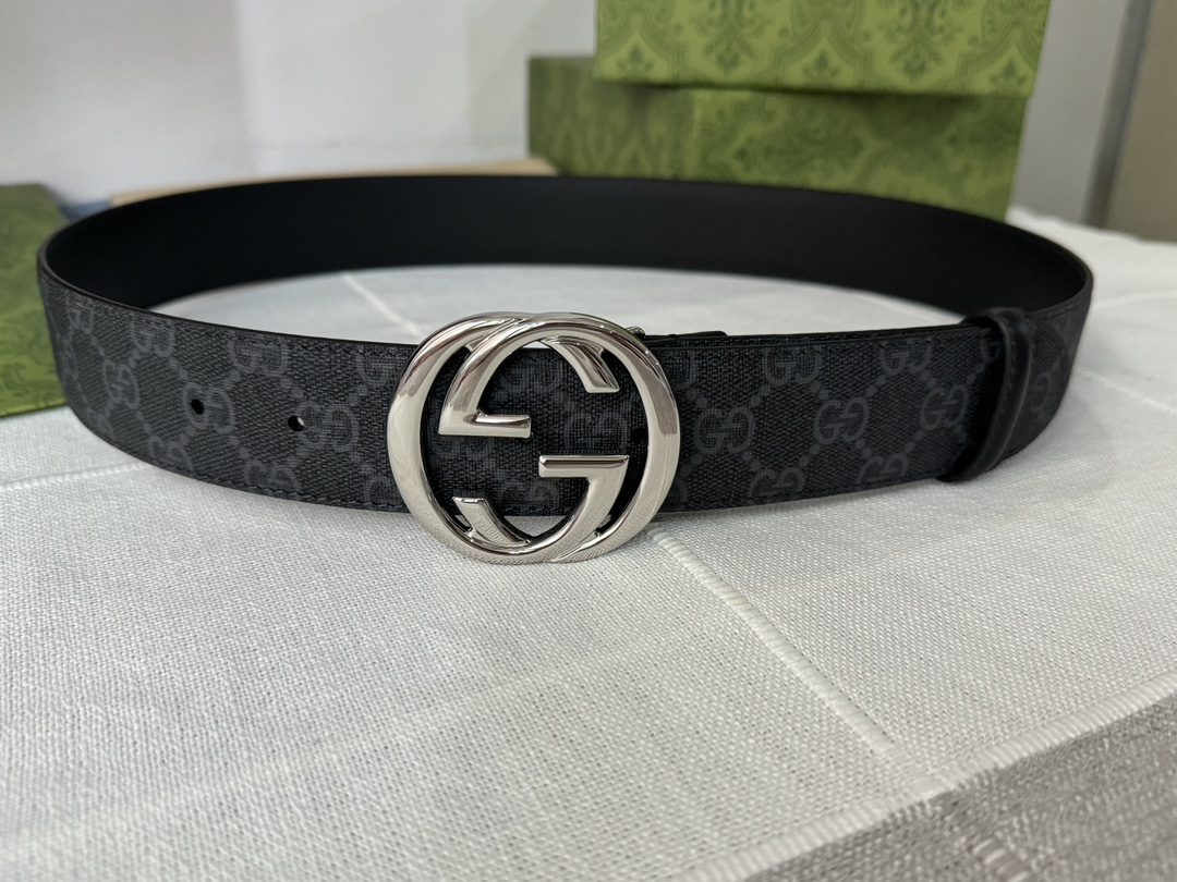 Gucci Male Leather Belt Top Grain Leather Black S-m