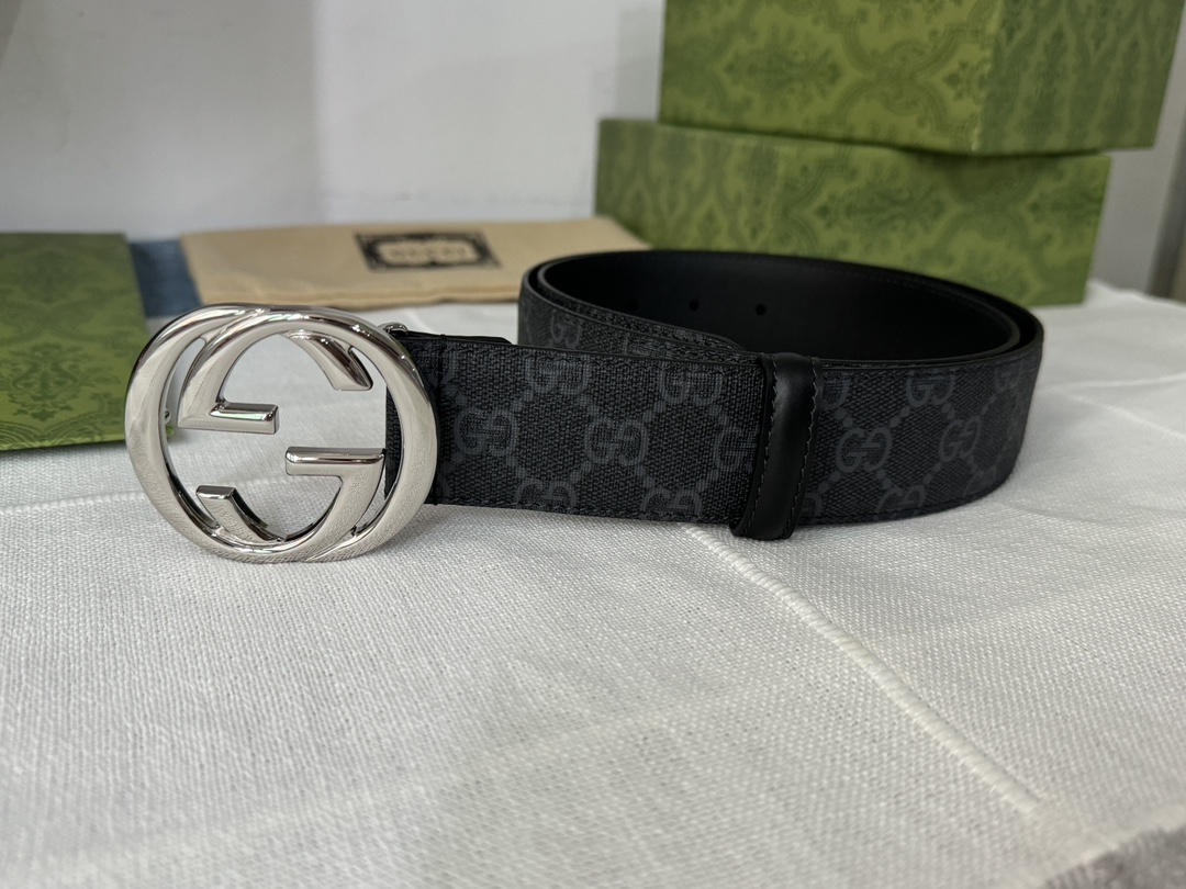 Gucci Male Leather Belt Top Grain Leather Black S-m