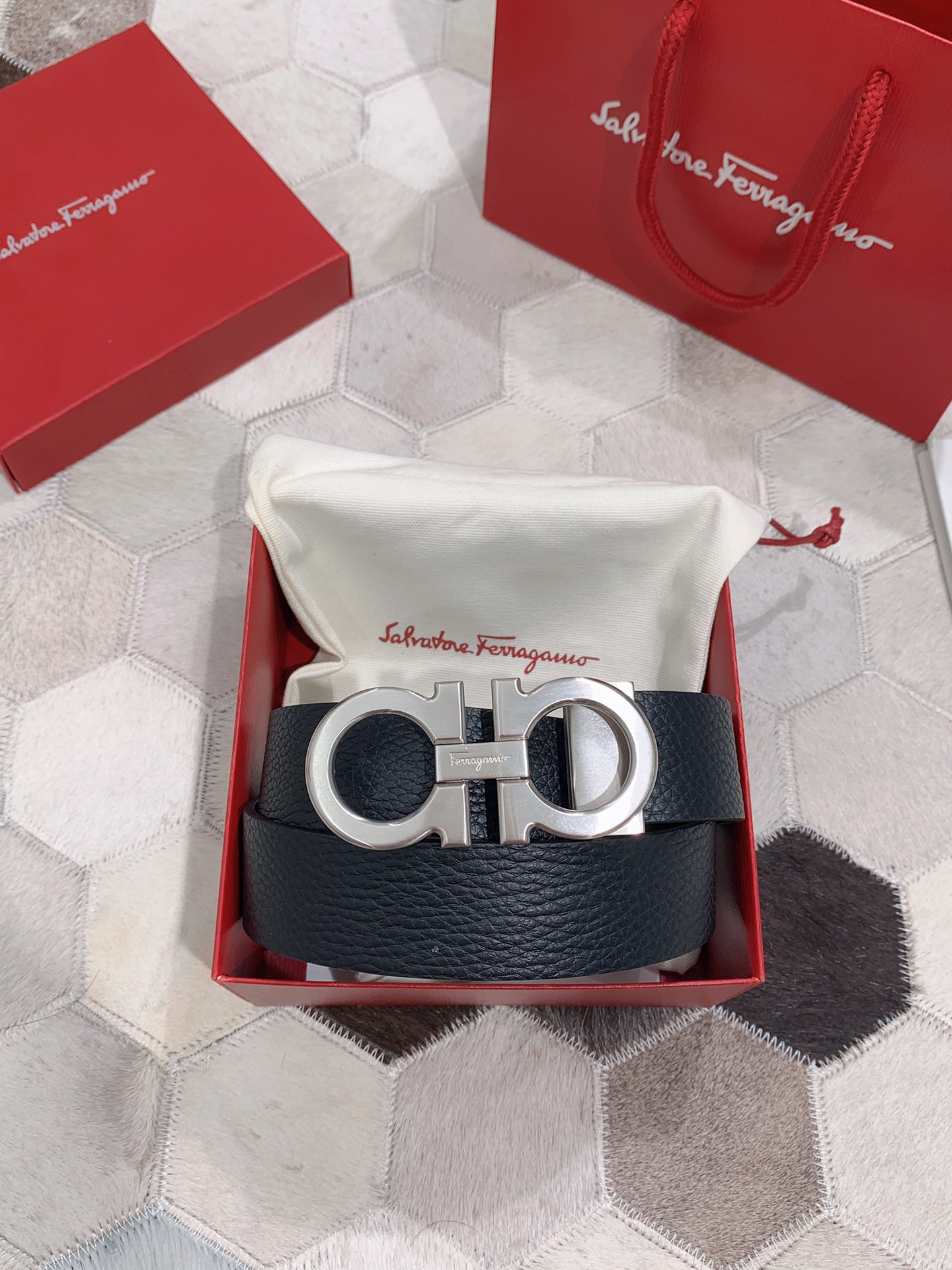 Salvatore Ferragamo Male Leather Belt Top Grain Leather S-m-l