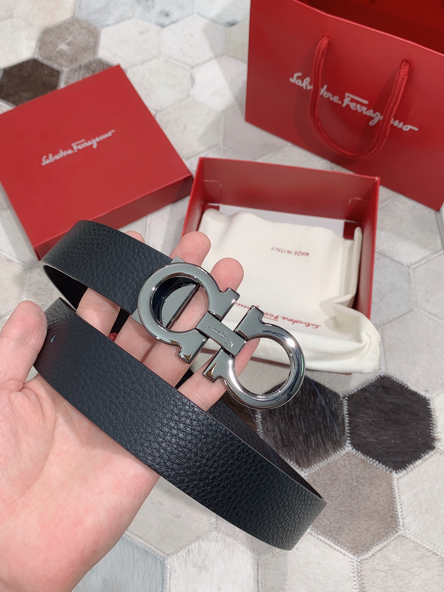 Salvatore Ferragamo Male Leather Belt Top Grain Leather S-m-l