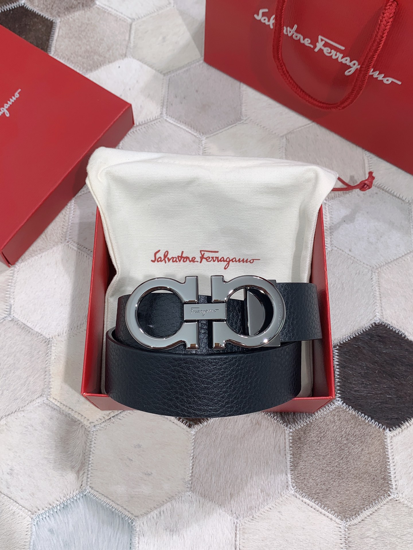 Salvatore Ferragamo Male Leather Belt Top Grain Leather S-m-l
