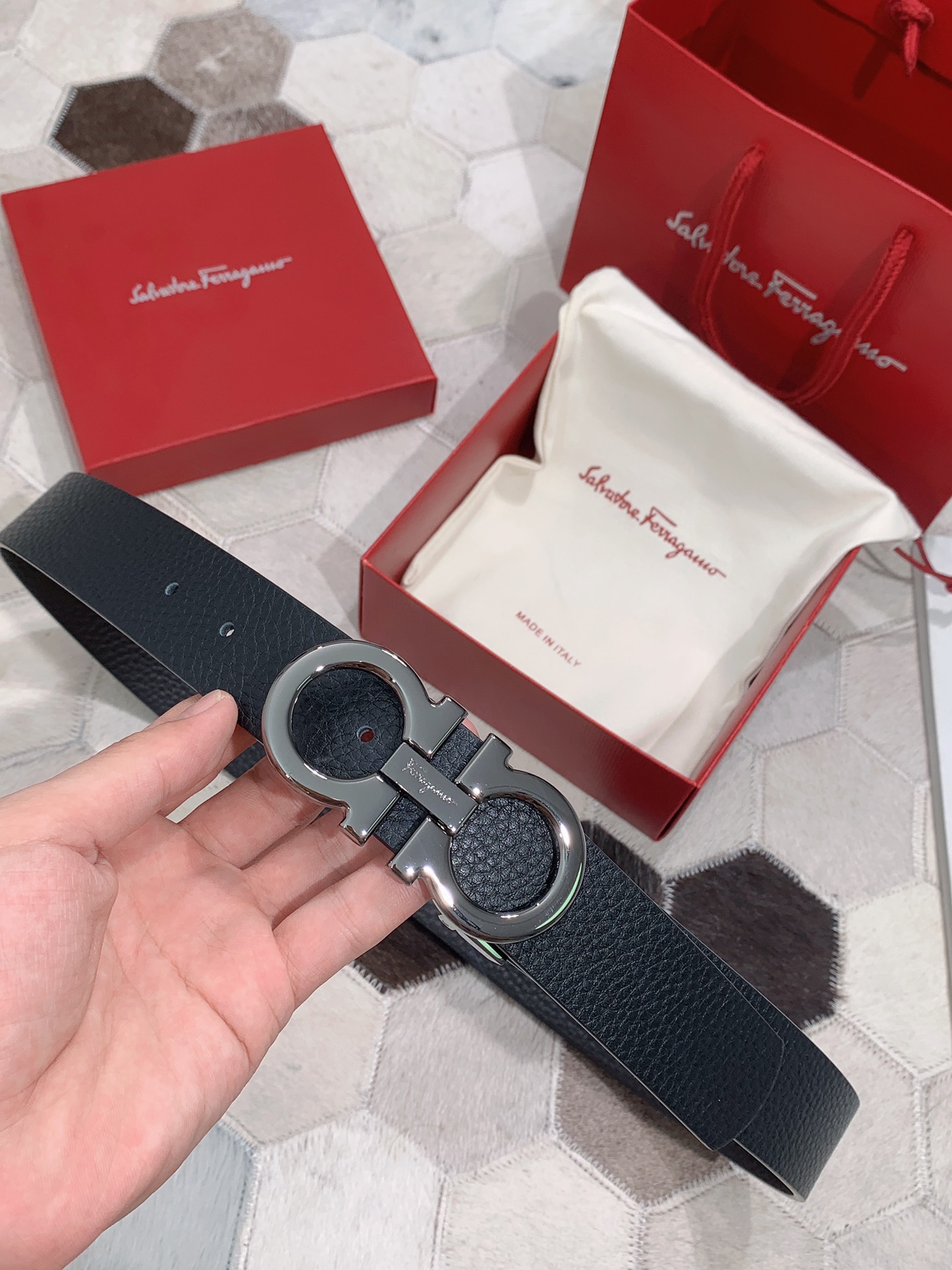 Salvatore Ferragamo Male Leather Belt Top Grain Leather S-m-l