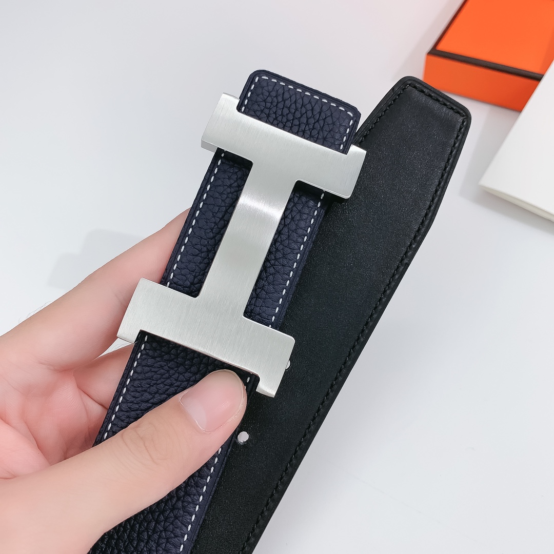 Hermès Male Leather Belt Silver 38mm