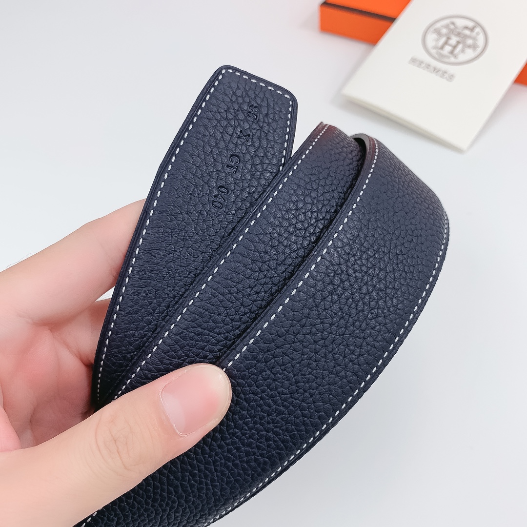 Hermès Male Leather Belt Silver 38mm