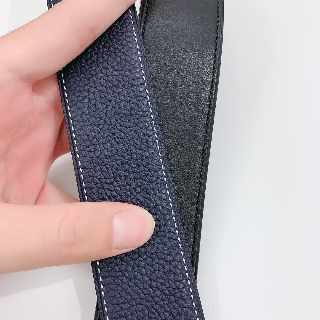 Hermès Male Leather Belt Silver 38mm